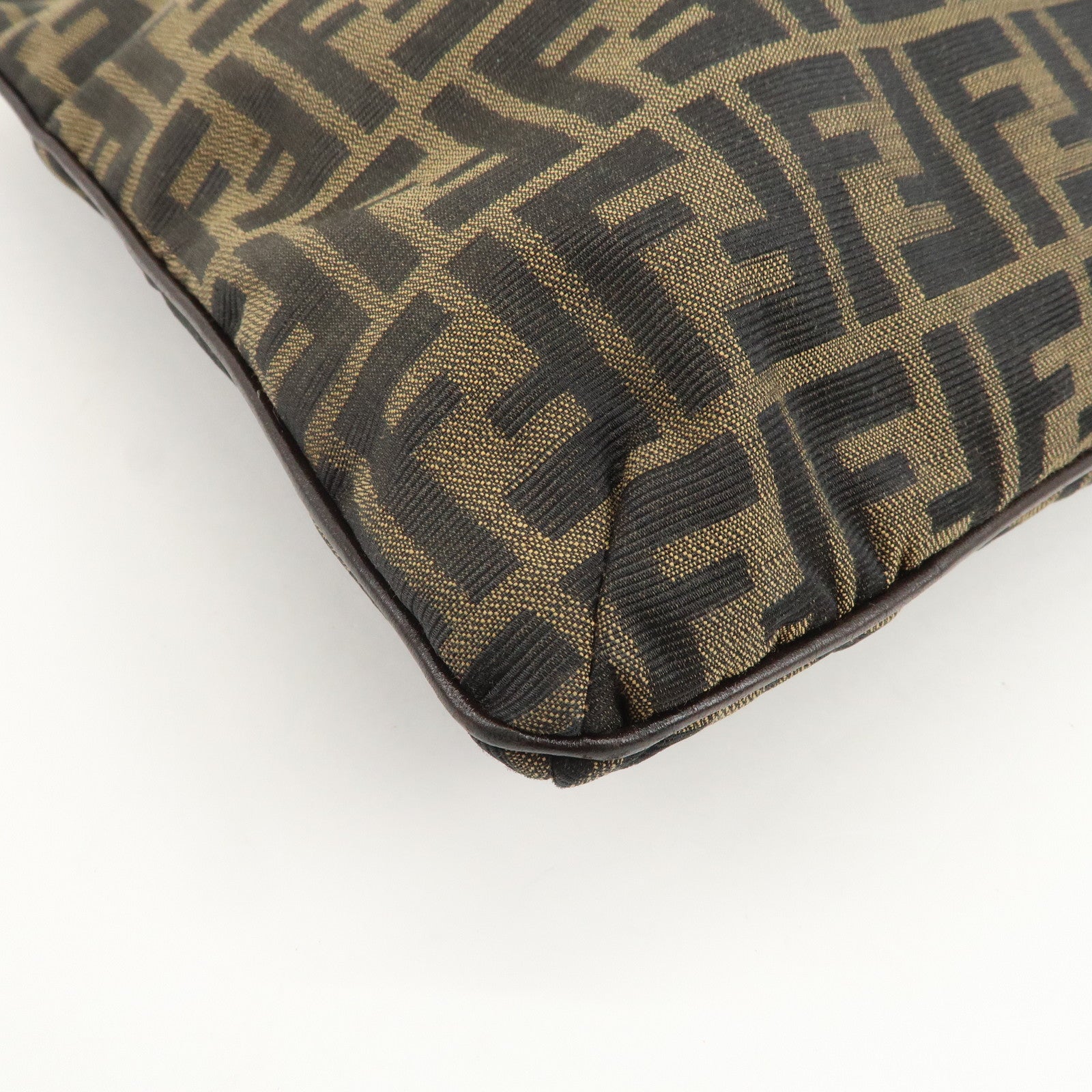FENDI Zucca Canvas Leather Shoulder Bag Hand Bag Brown Black 15082