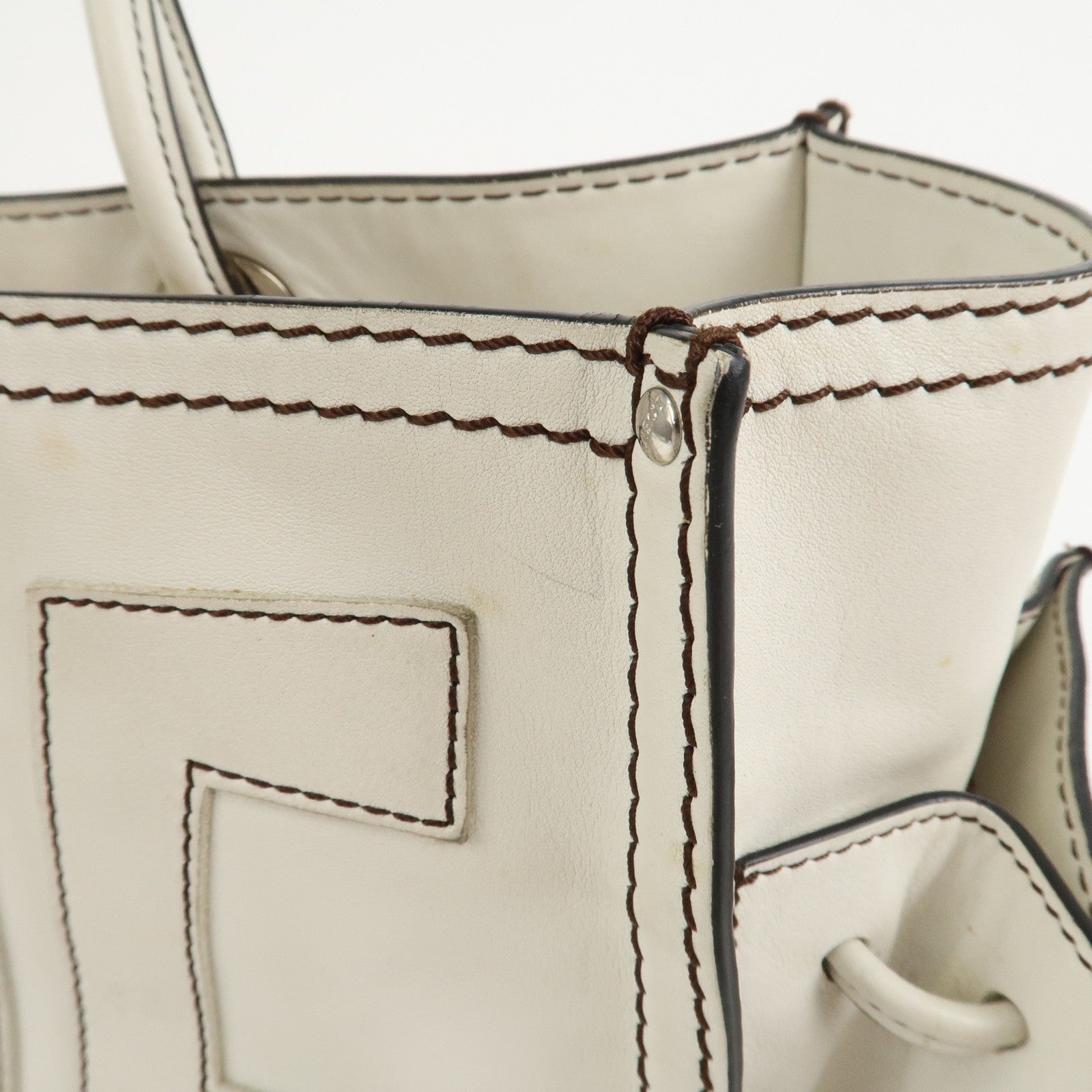 LOEWE Anagram Leather Shopper Tote Bag Shoulder Bag Hand Bag Ivory