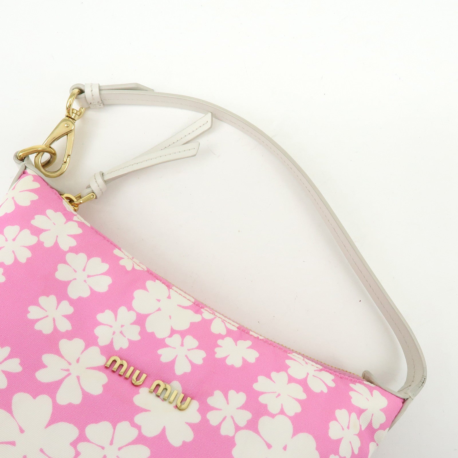 MIU MIU Spirit Canvas Leather Mini Hand Bag Pink White 5NE841