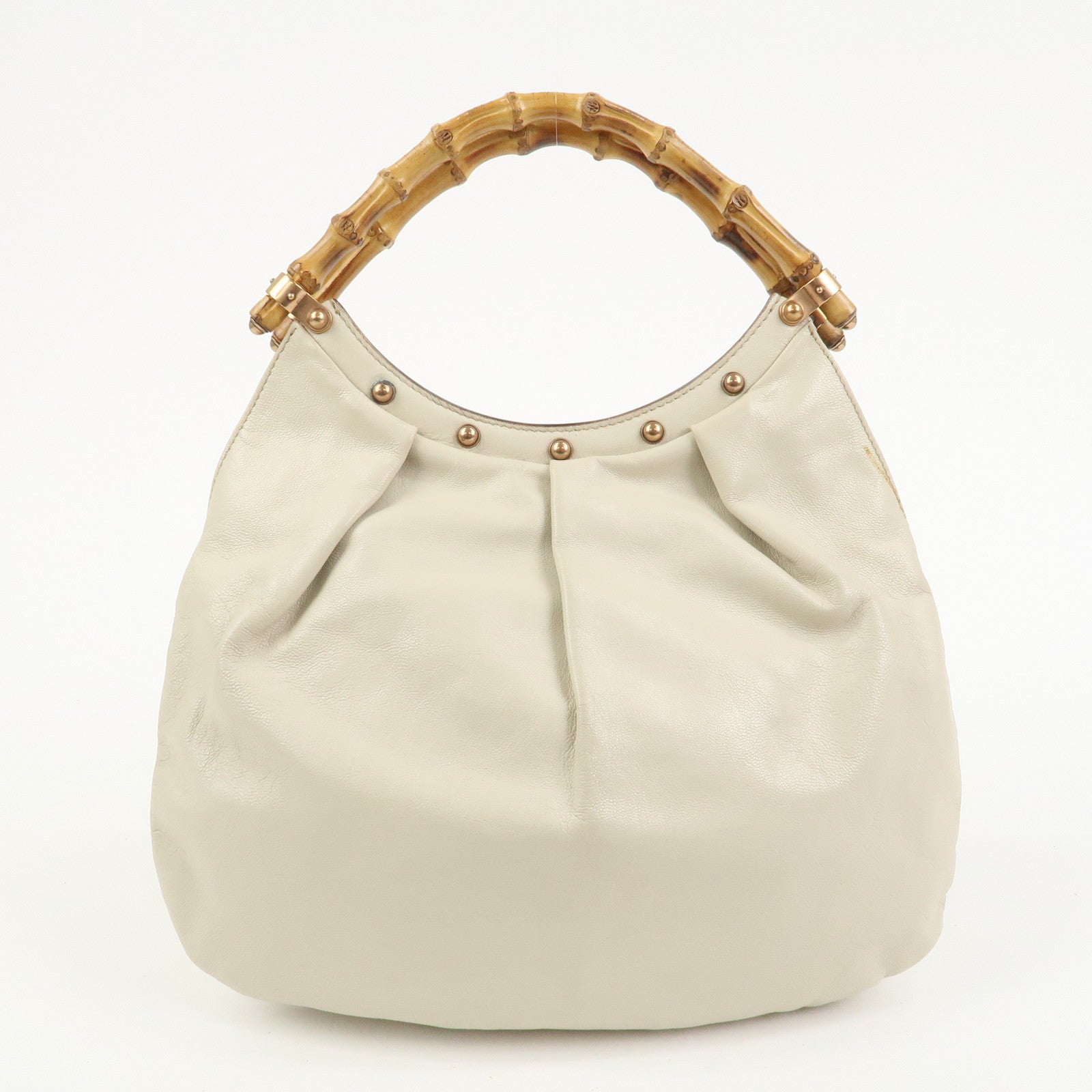 GUCCI Bamboo Leather Studs Shoulder Bag Hand Bag Ivory 124297