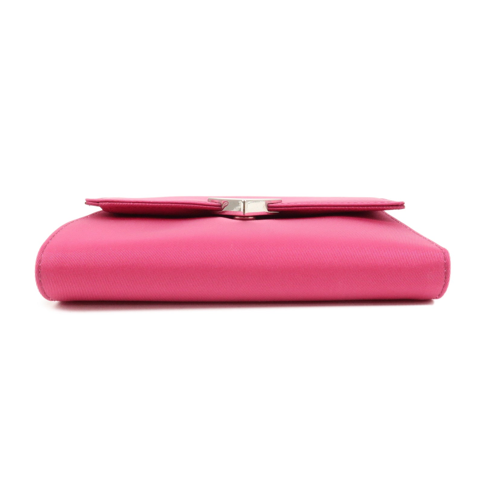 PRADA Triangle Logo Nylon Saffiano Leather Tri-Fold Wallet Pink 1M0170 Used