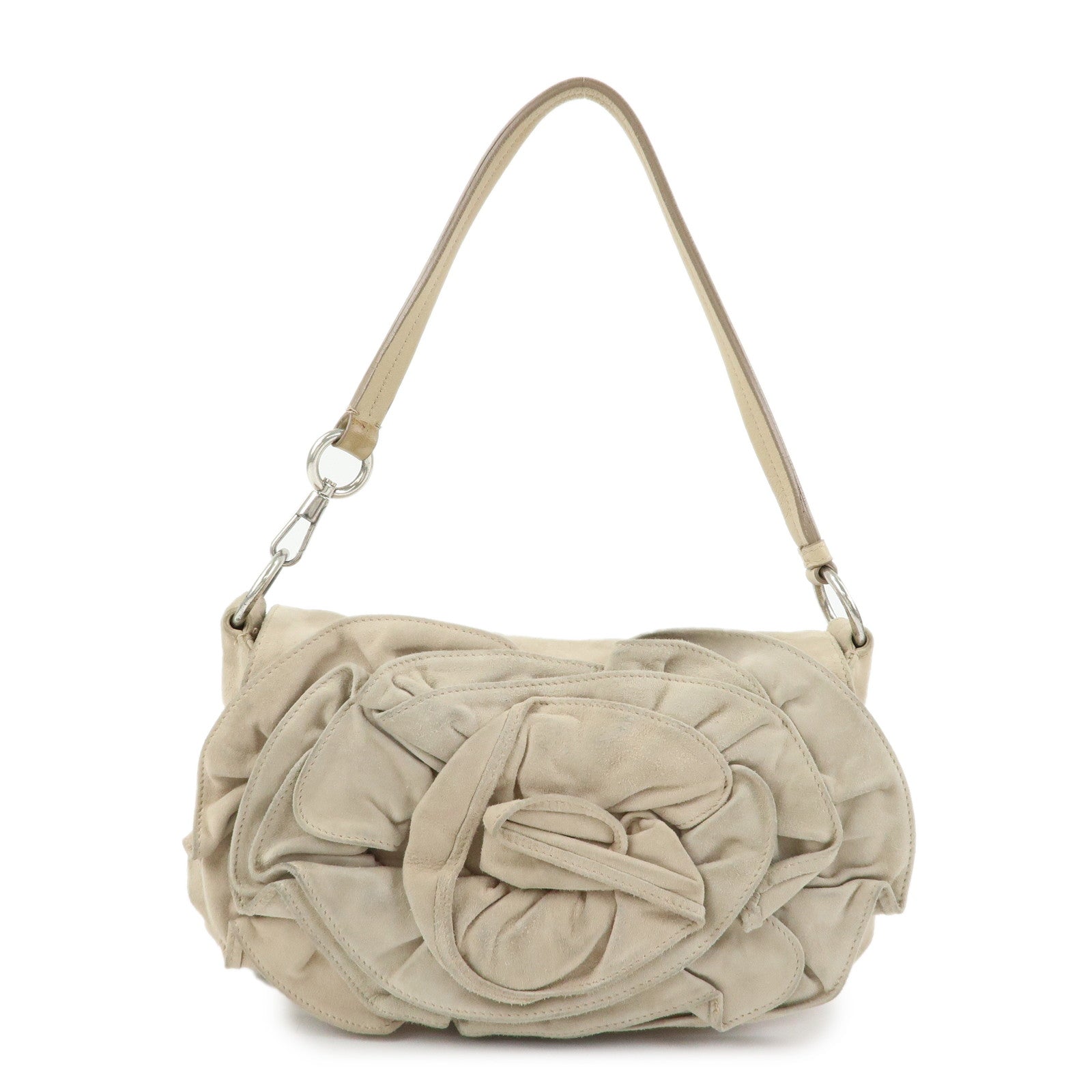 SAINT LAURENT PARIS Nadja Rive Gauche Suede Hand Bag Beige 112930