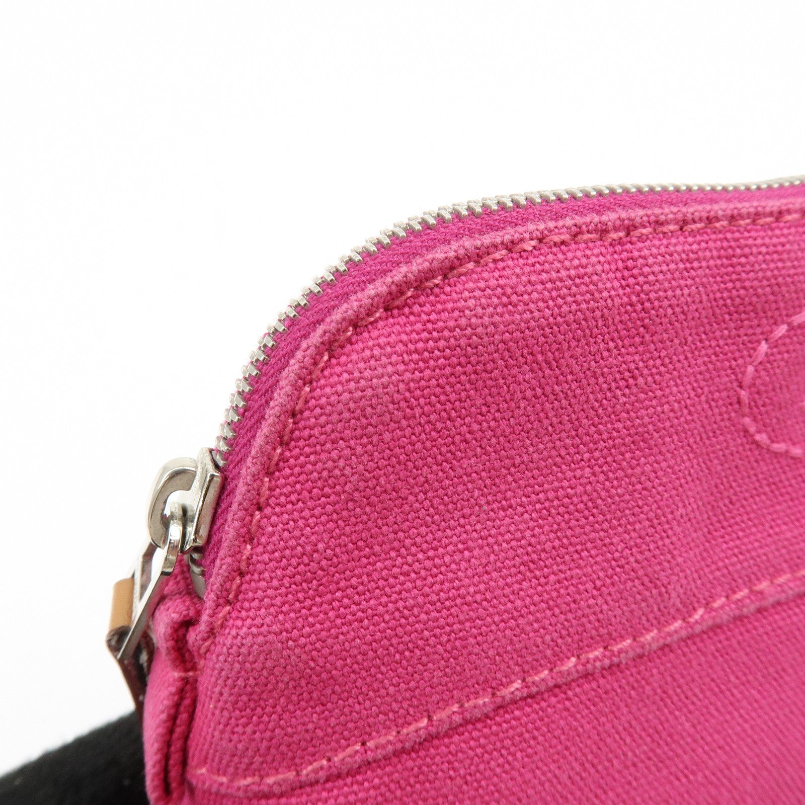 HERMES Bolide Set of 2 Canvas Leather Cosmetic Pouch Pink Red