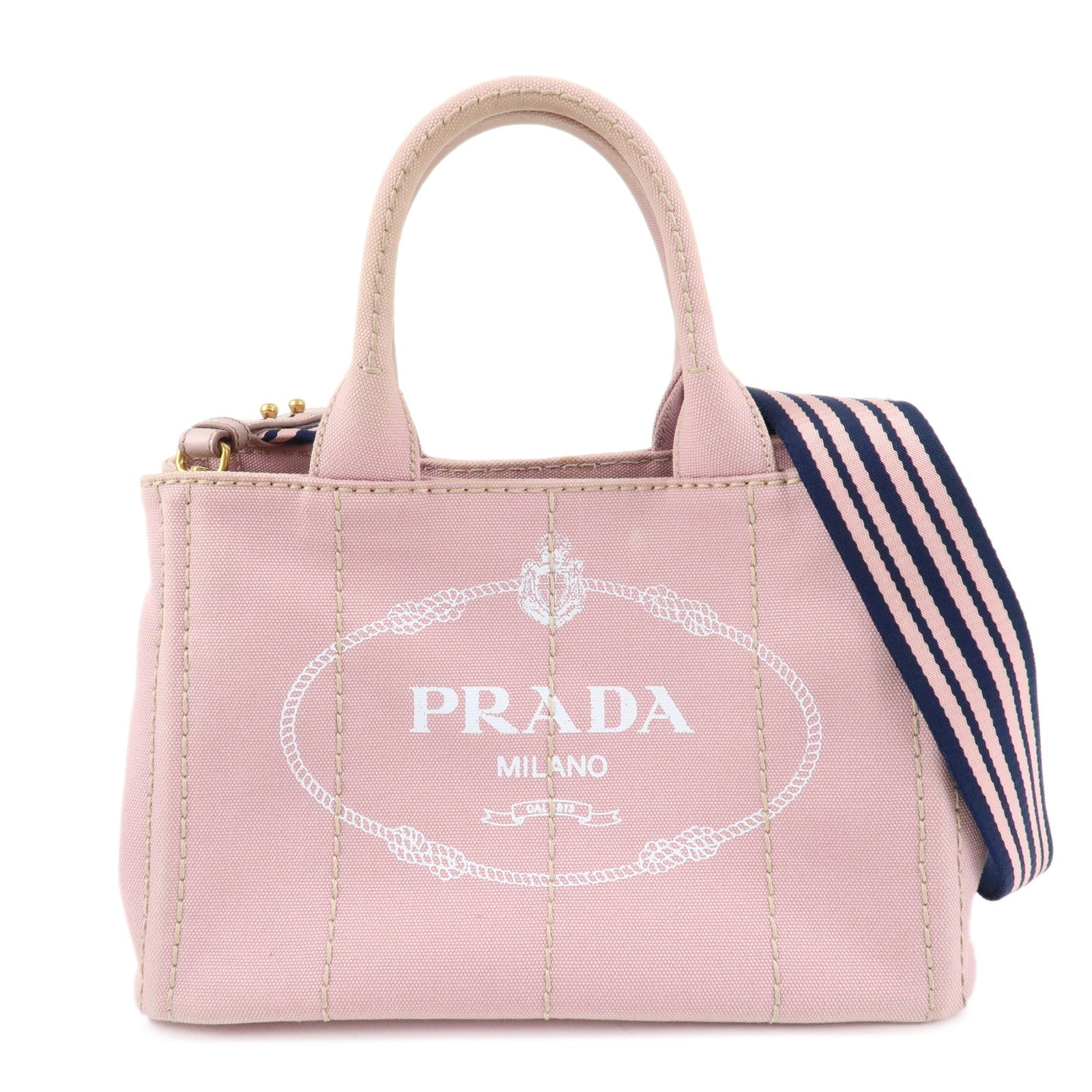 PRADA Canapa Mini Denim Hand Bag Tote Bag Pink 1BG439 Used