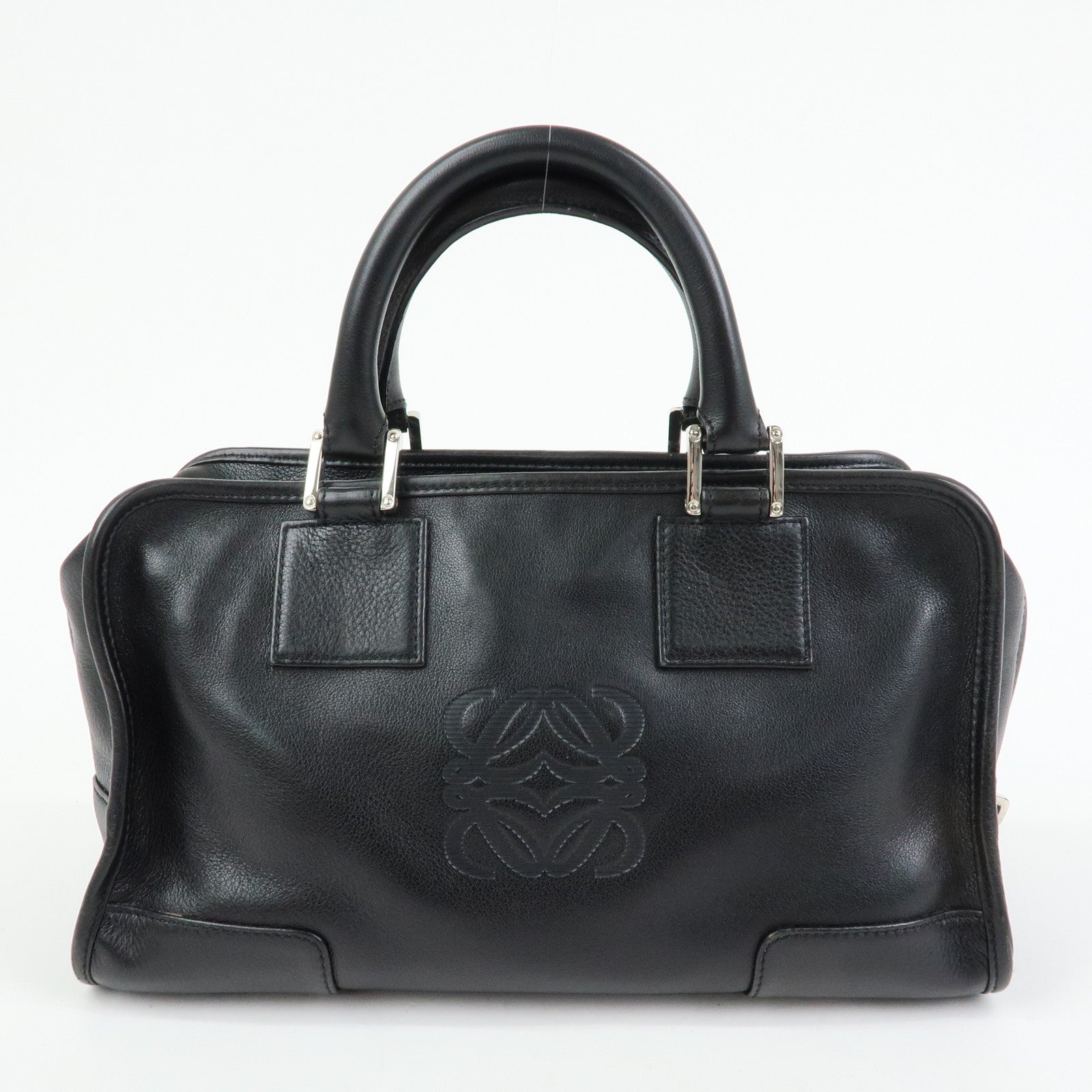 LOEWE Anagram Amazona 28 Leather Hand Bag Boston Bag Black