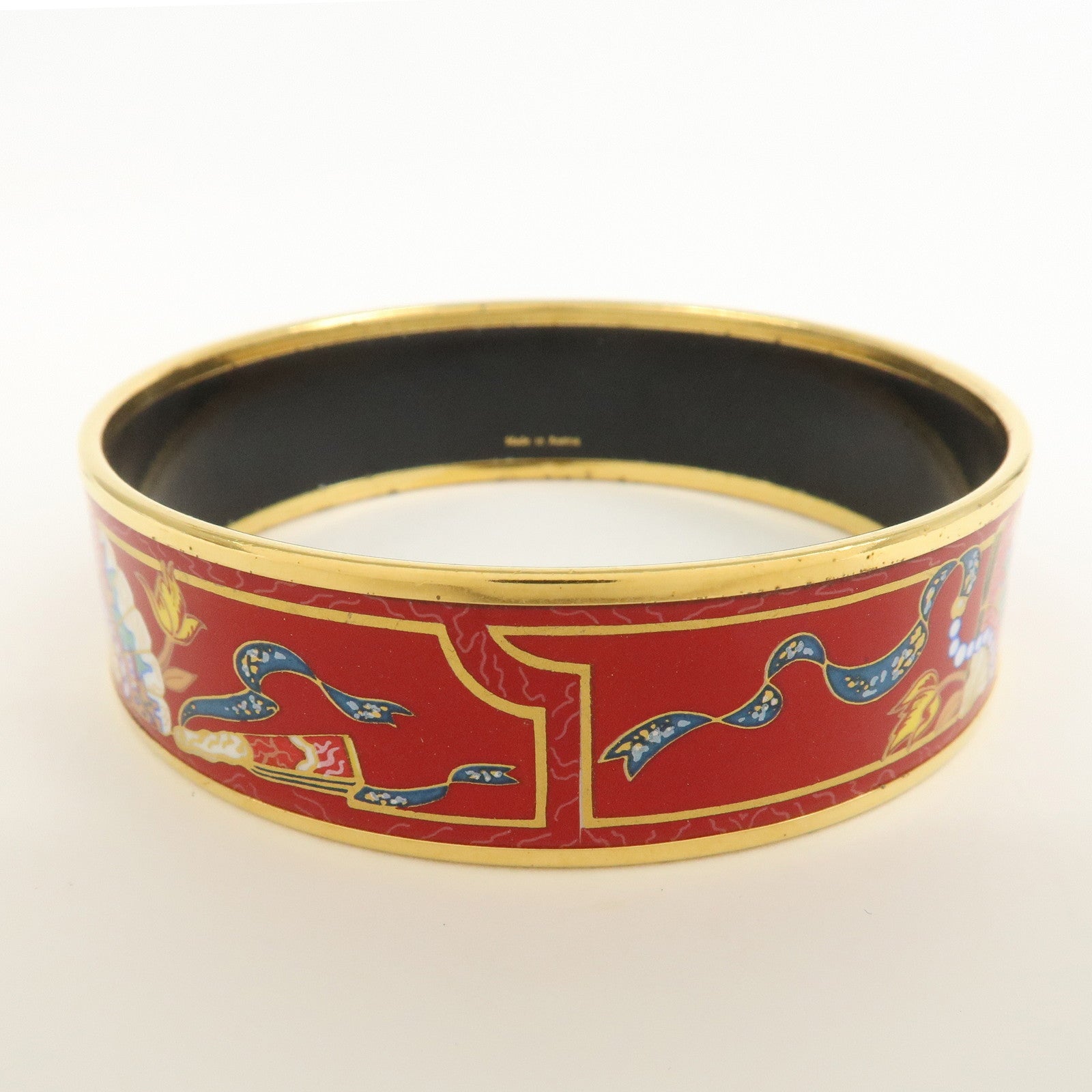 HERMES Email GM Bangle Bracelet Cloisonne Enamel Red Gold