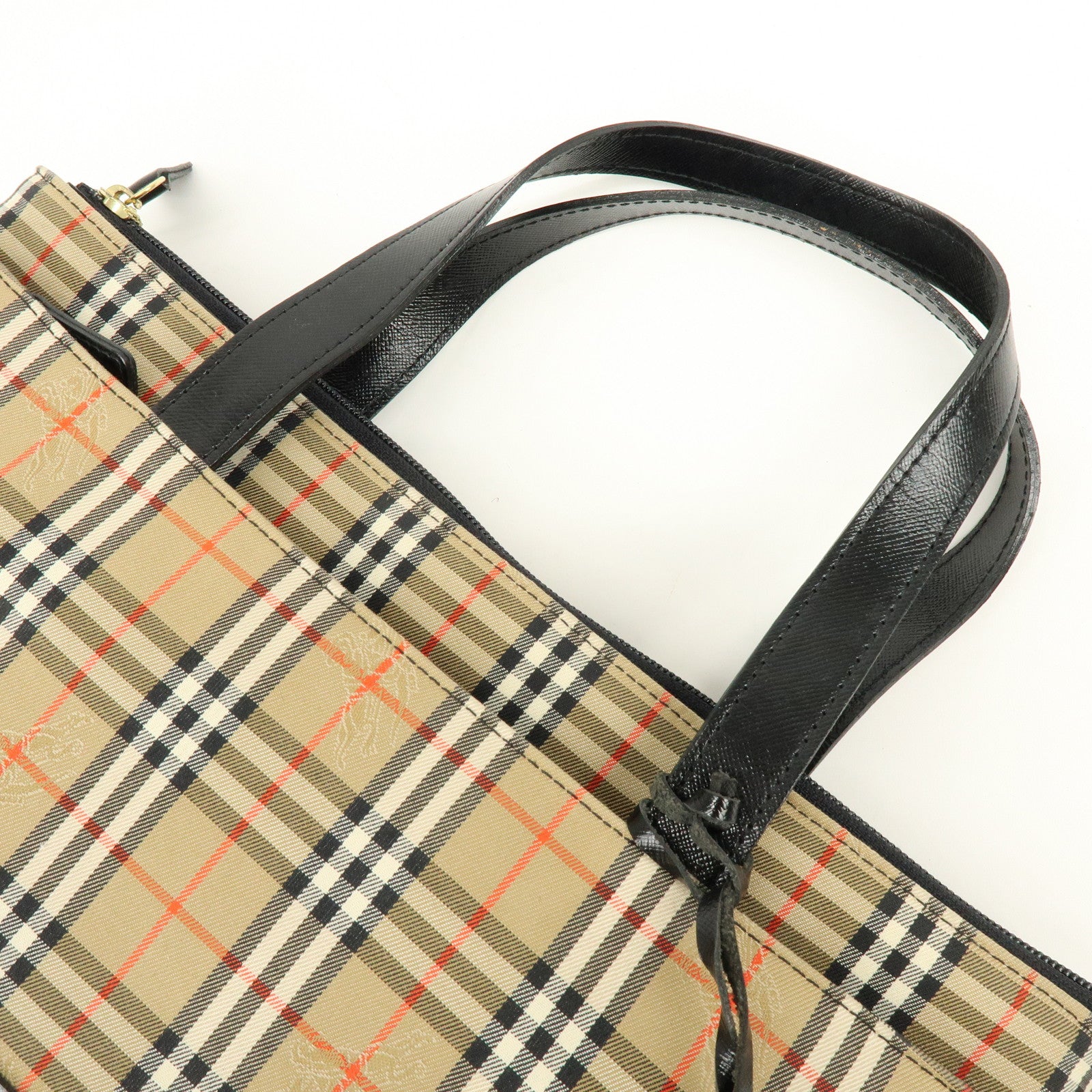 BURBERRY Canvas Leather Nova Plaid Tote Bag Hand Bag Brown Black