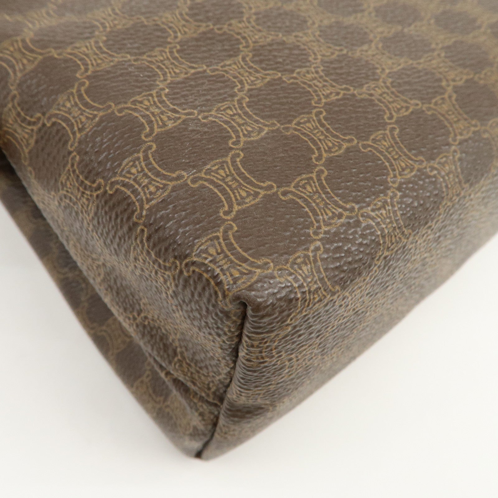 CELINE Macadam PVC Leather Pouch Cosmetic Pouch Brown