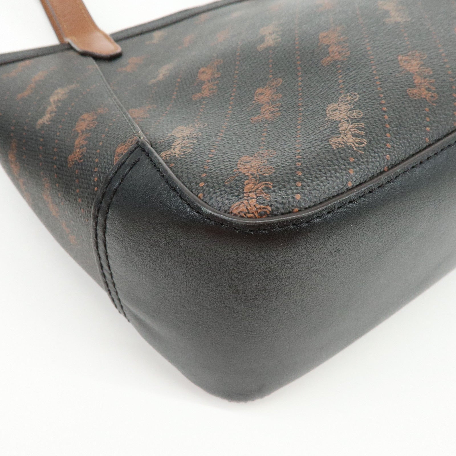 COACH PVC Leather Tote Bag Hand Bag Shoulder Bag Black Camel