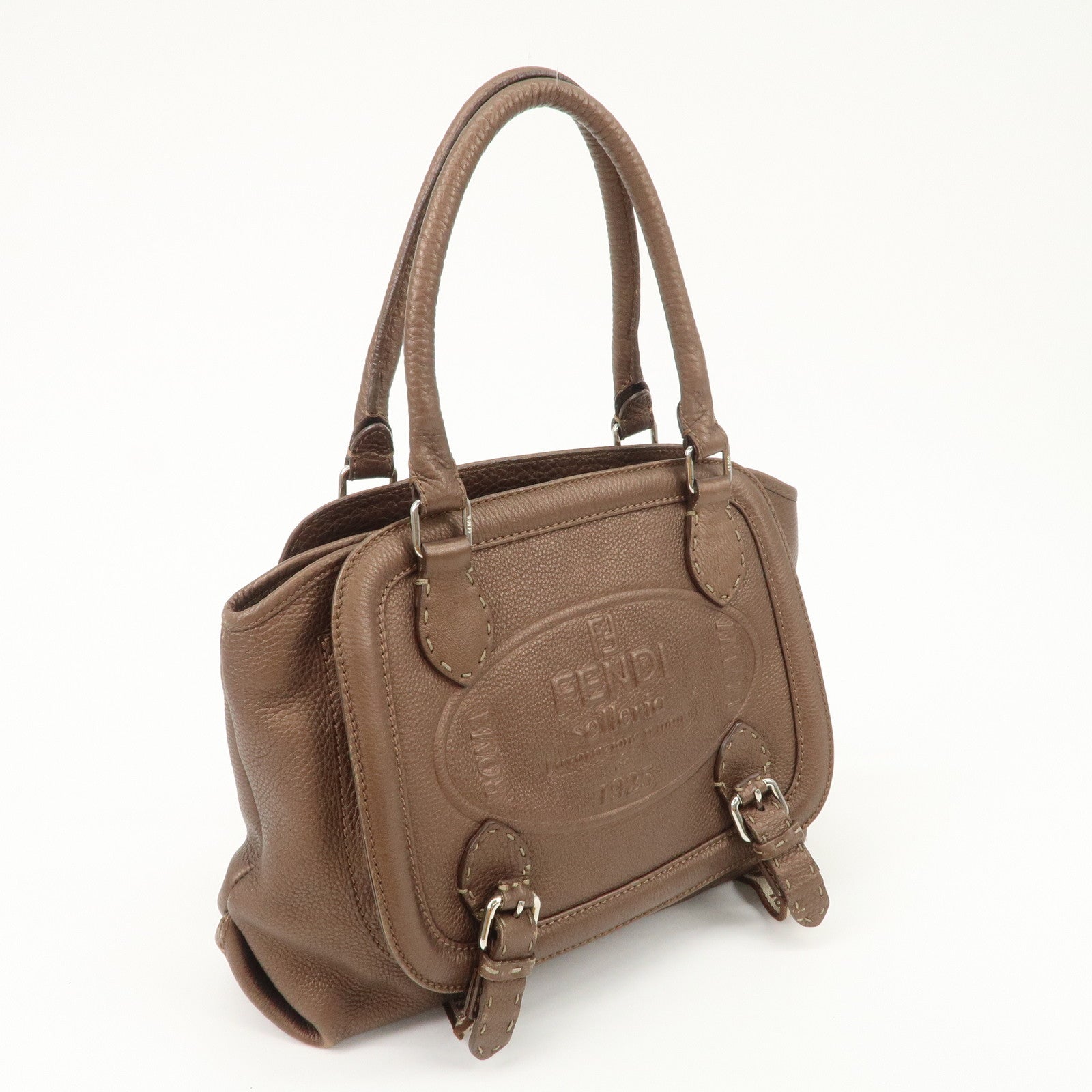 FENDI Seleria Leather Hand Bag Brown 8BN170