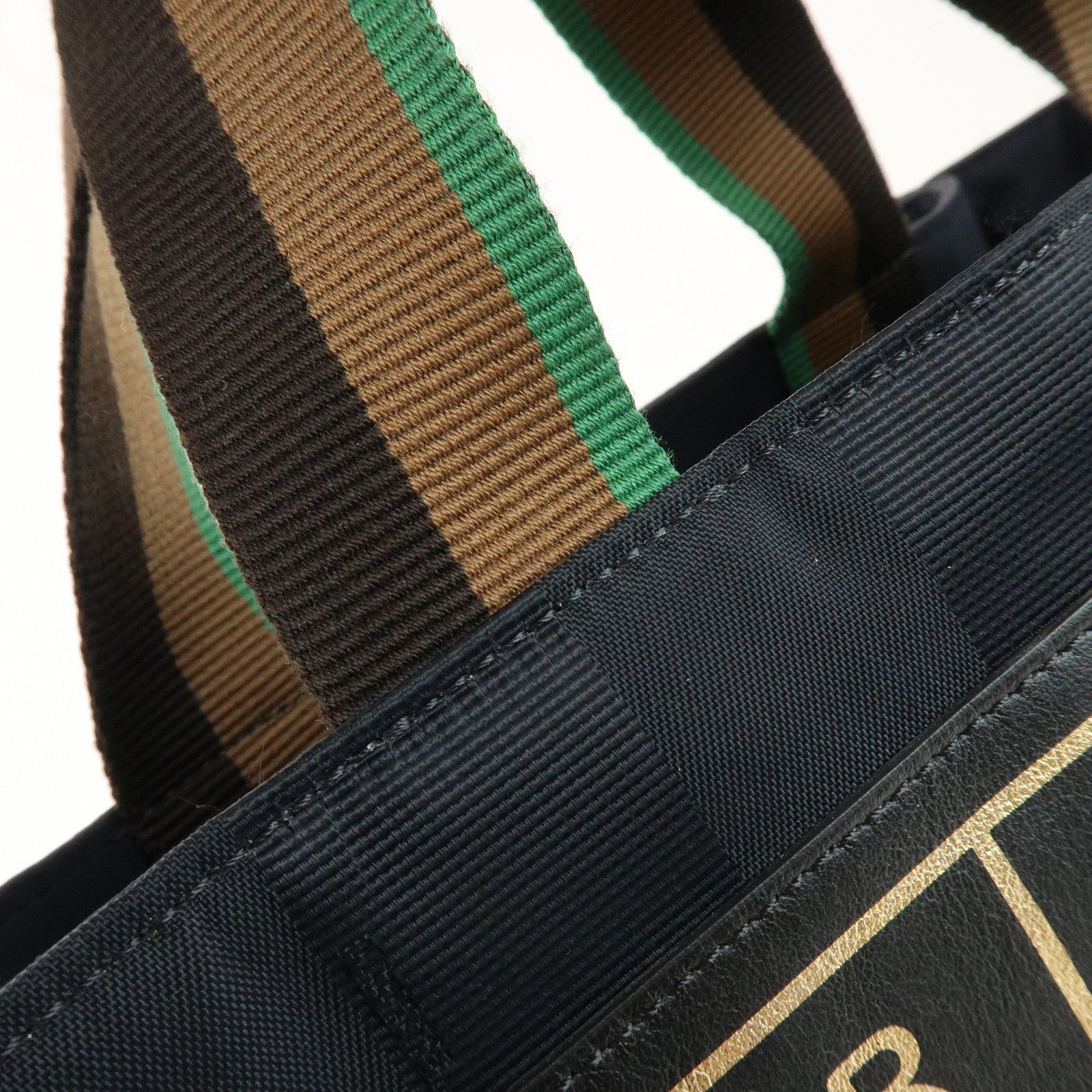 FENDI Pequin Nylon Leather Tote Bag Hand Bag Black 7VA454
