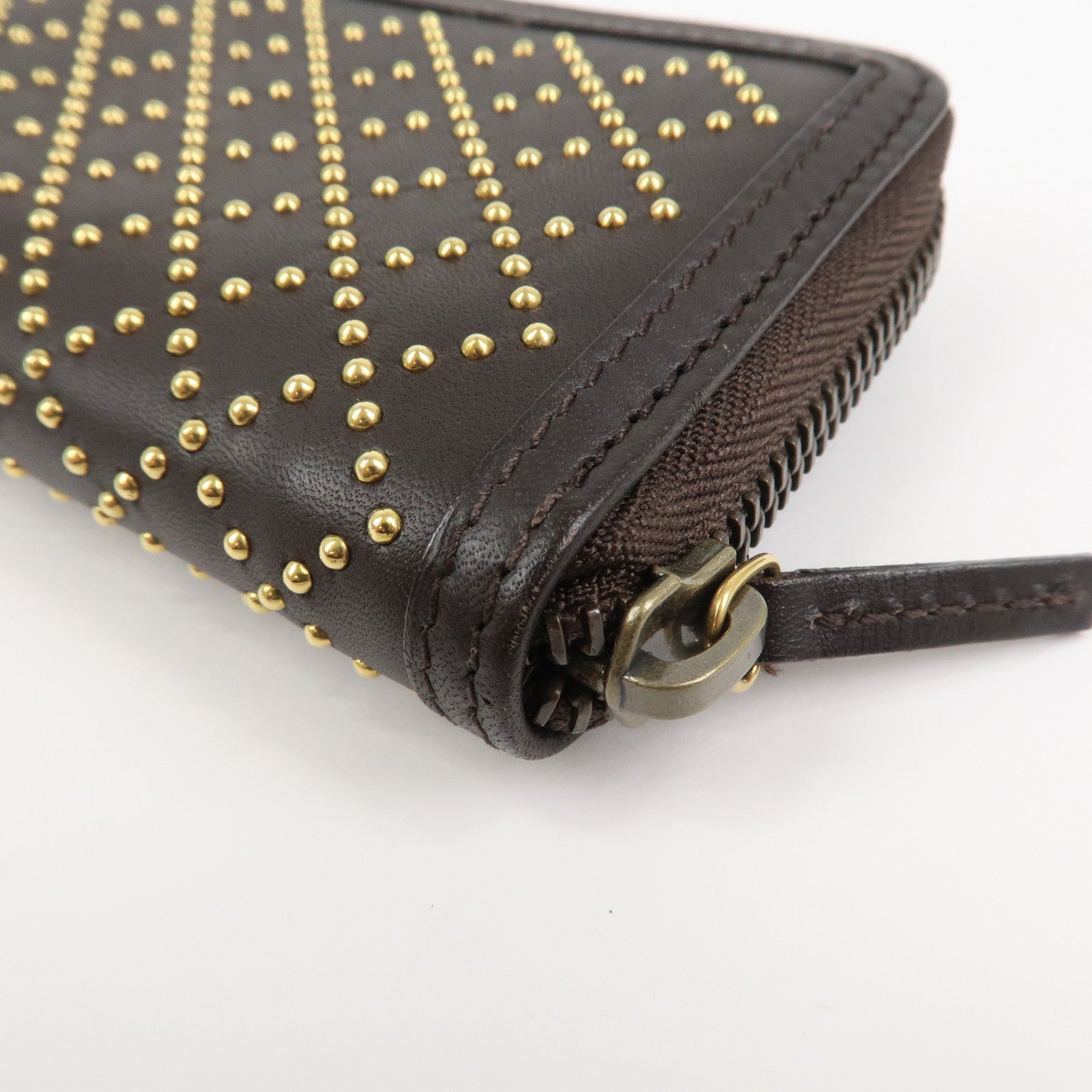 GUCCI Diamante Leather Coin Case Coin Wallet Brown Gold 337689