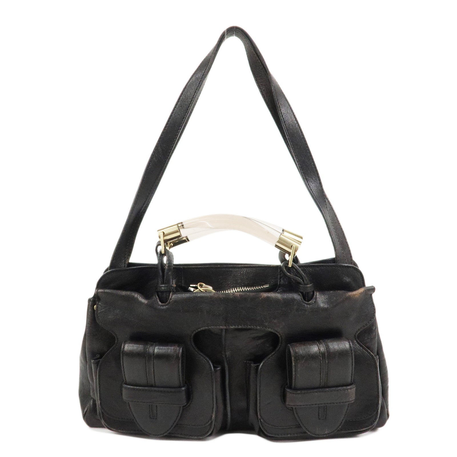 Chloe Leather Saskia 2Way Bag Hand Bag Shoulder Bag Black