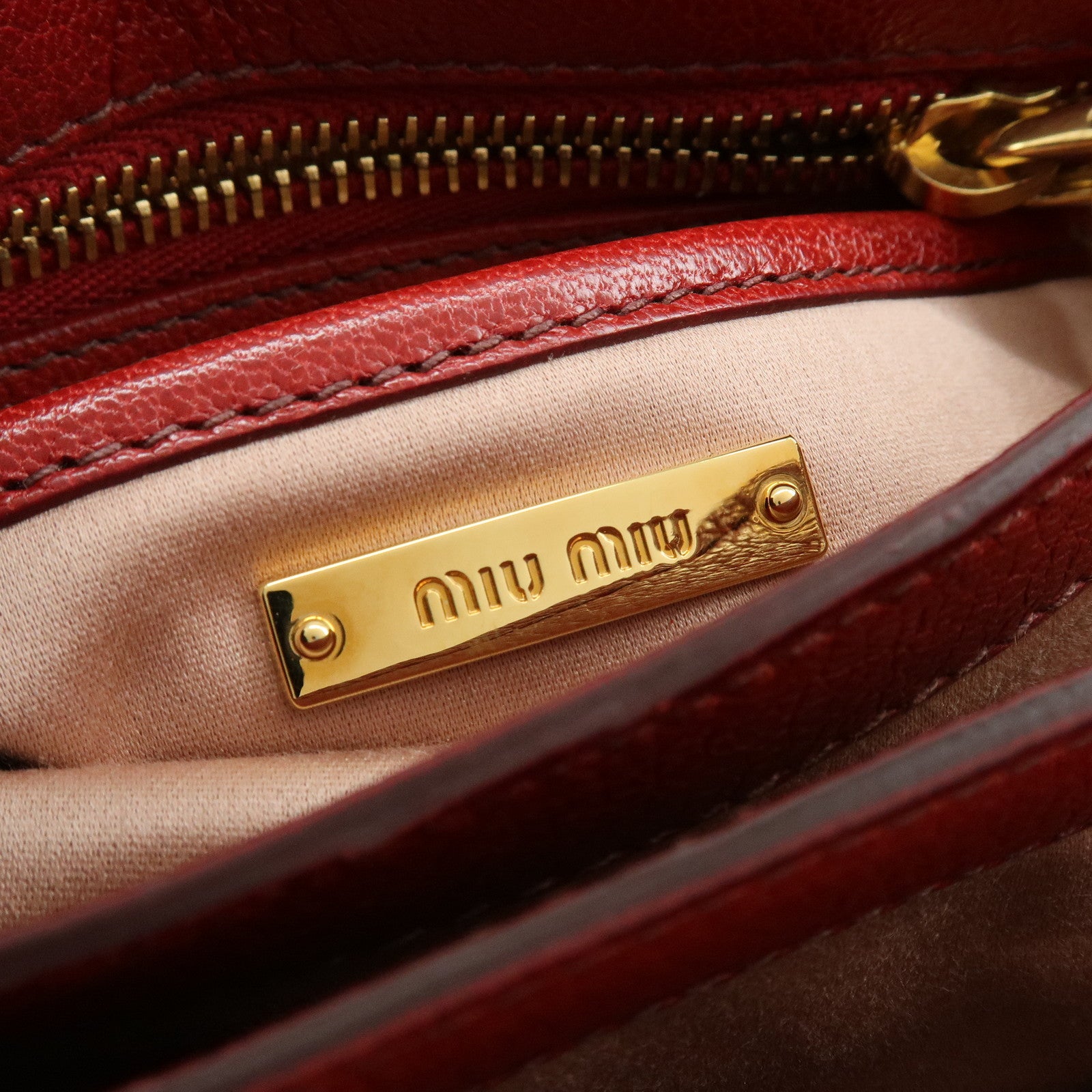 MIU MIU Madras Leather 2Way Bag Hand Bag Shoulder Bag Red Orange