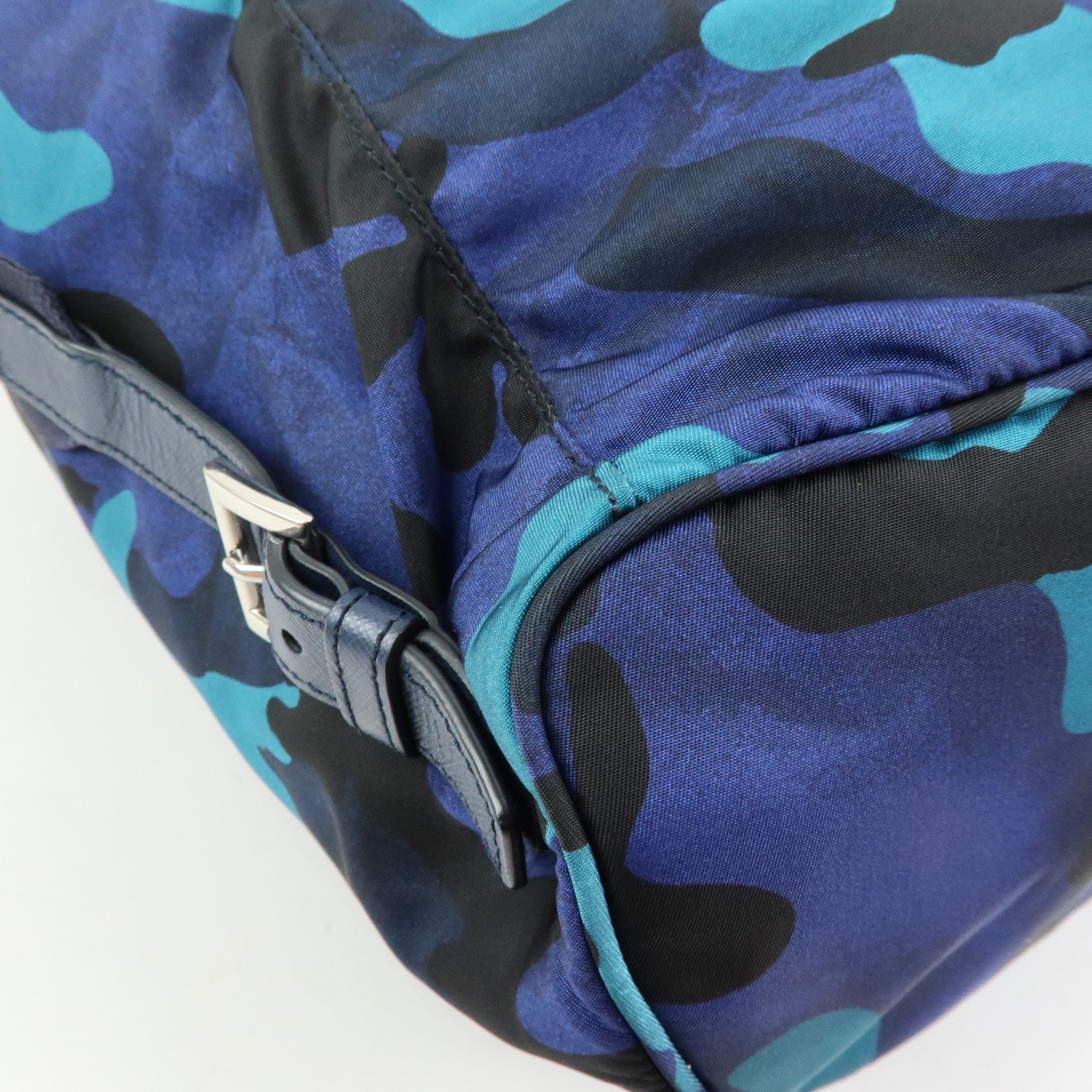 PRADA Triangle Logo Nylon Leather Backpack Camouflage Motif Blue