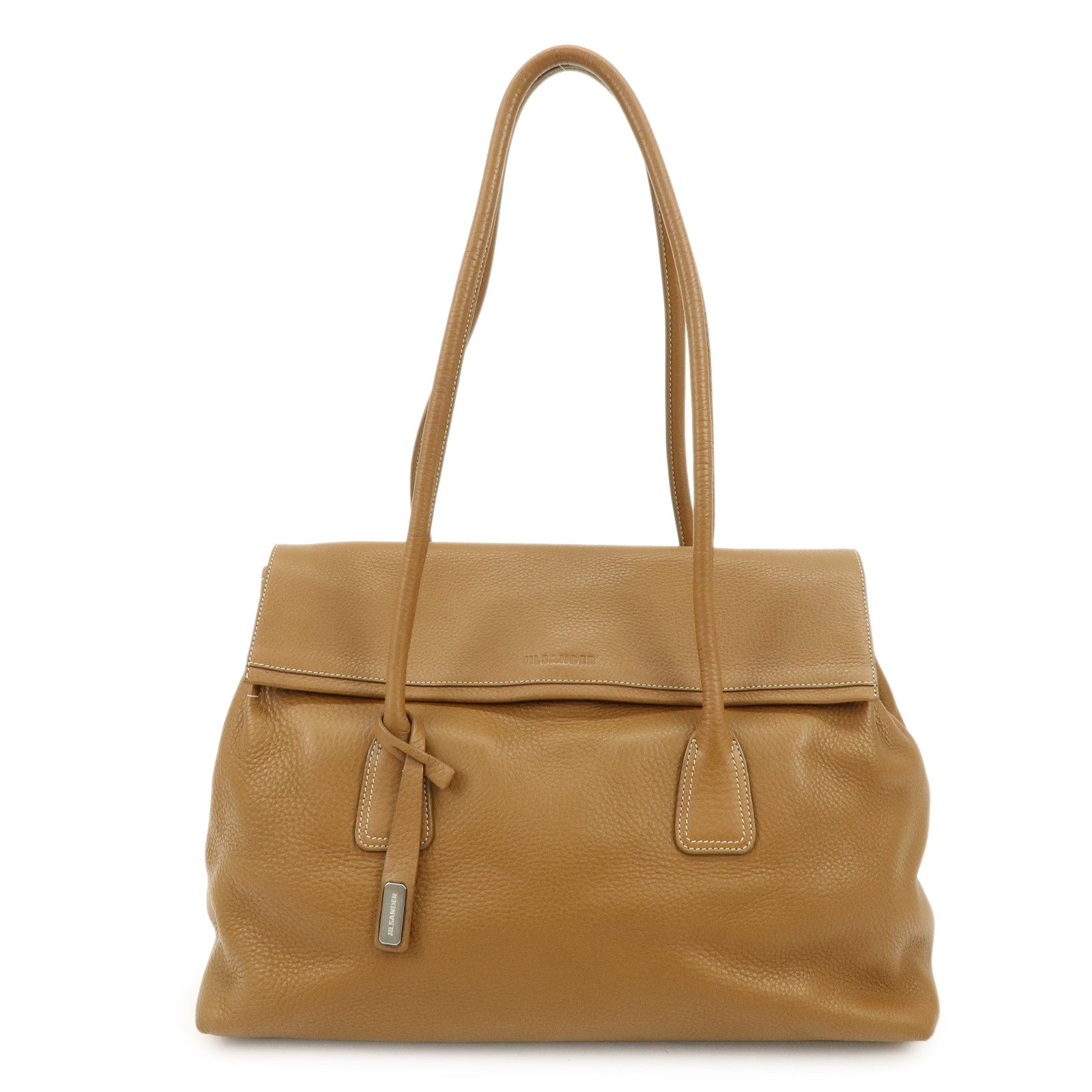 JIL SANDER Logo Leather Tote Bag Shoulder Bag Camel
