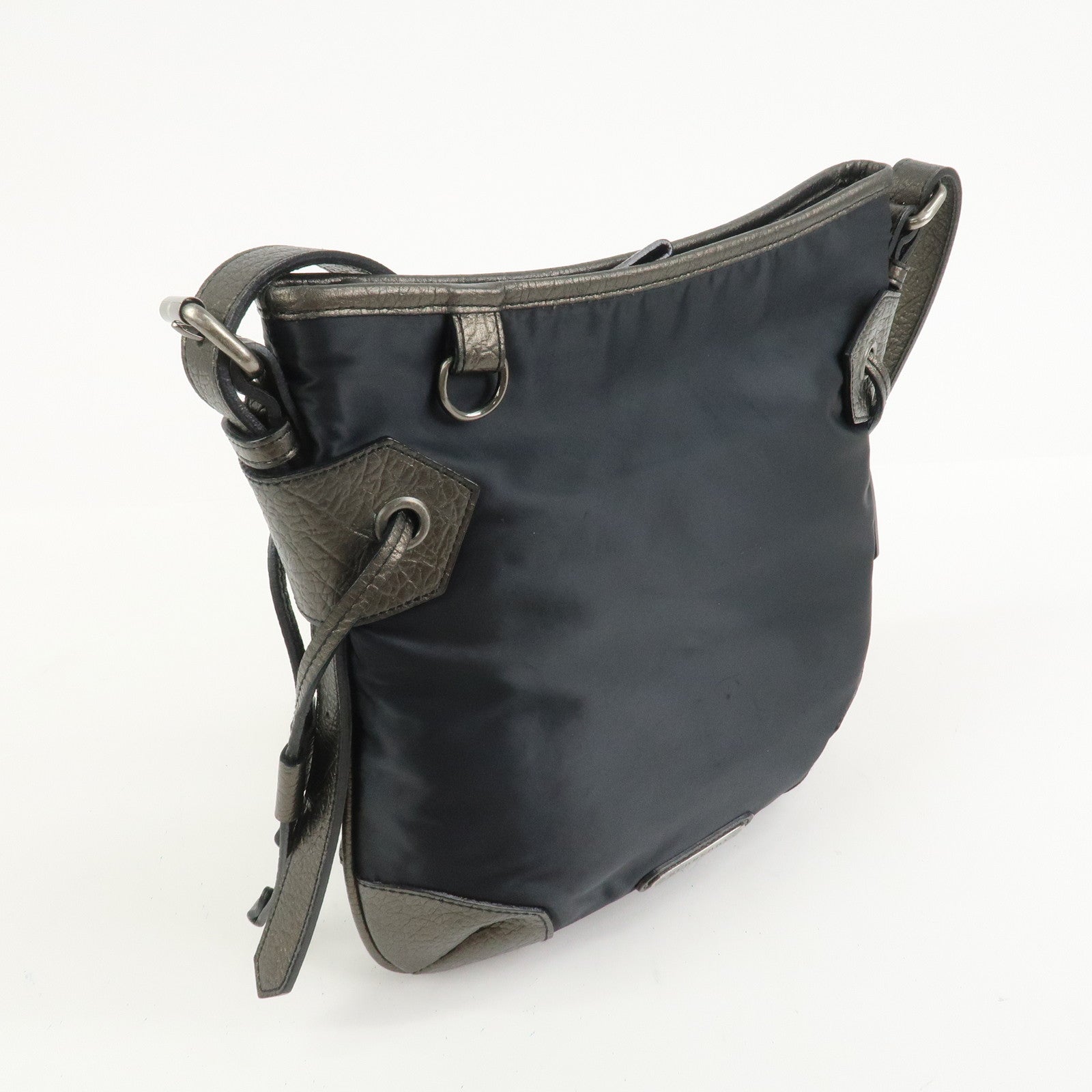 BURBERRY Nylon Leather Shoulder Crossbody Bag Black Metallic Gray