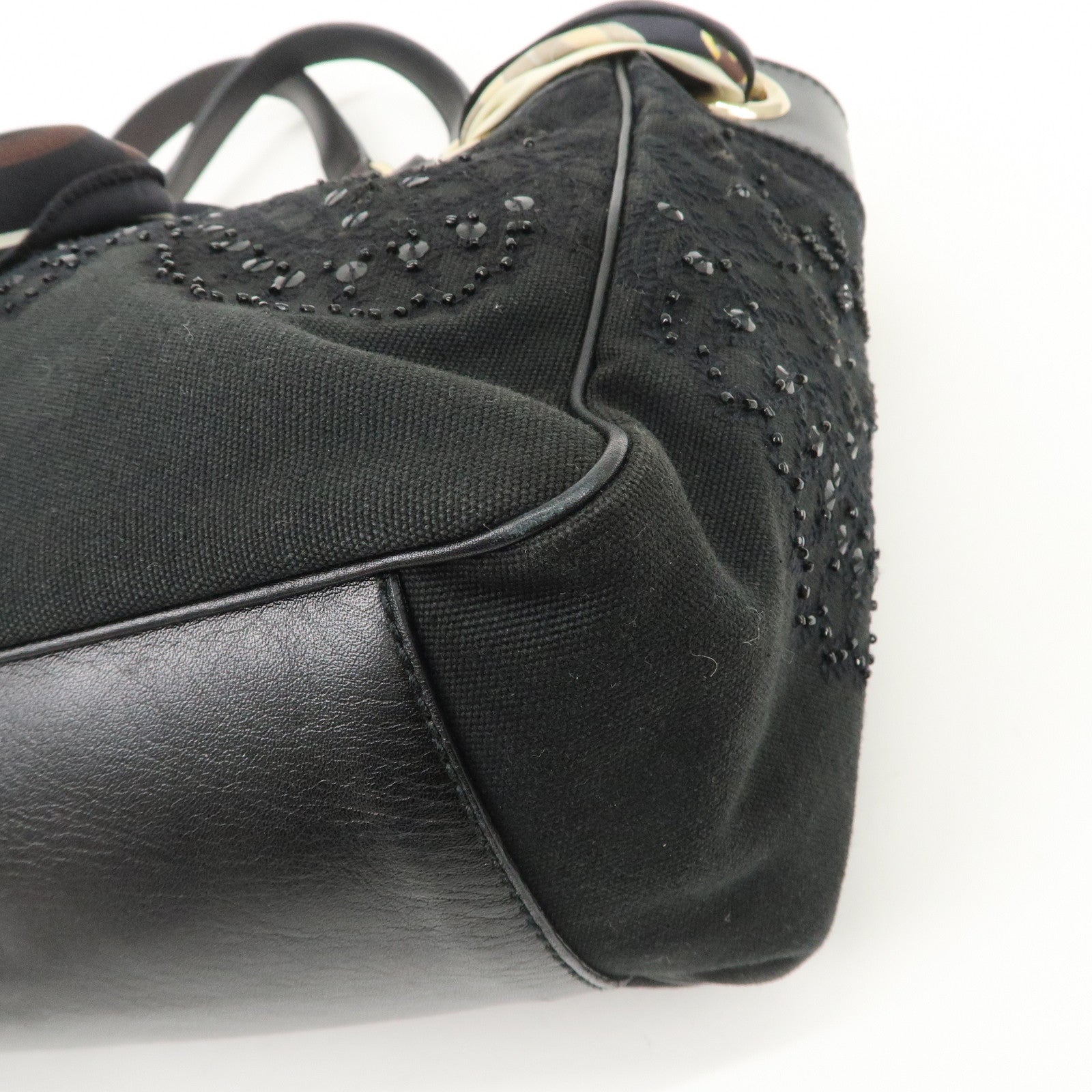 GUCCI Canvas Leather Hand Bag Tote Bag Black 163861