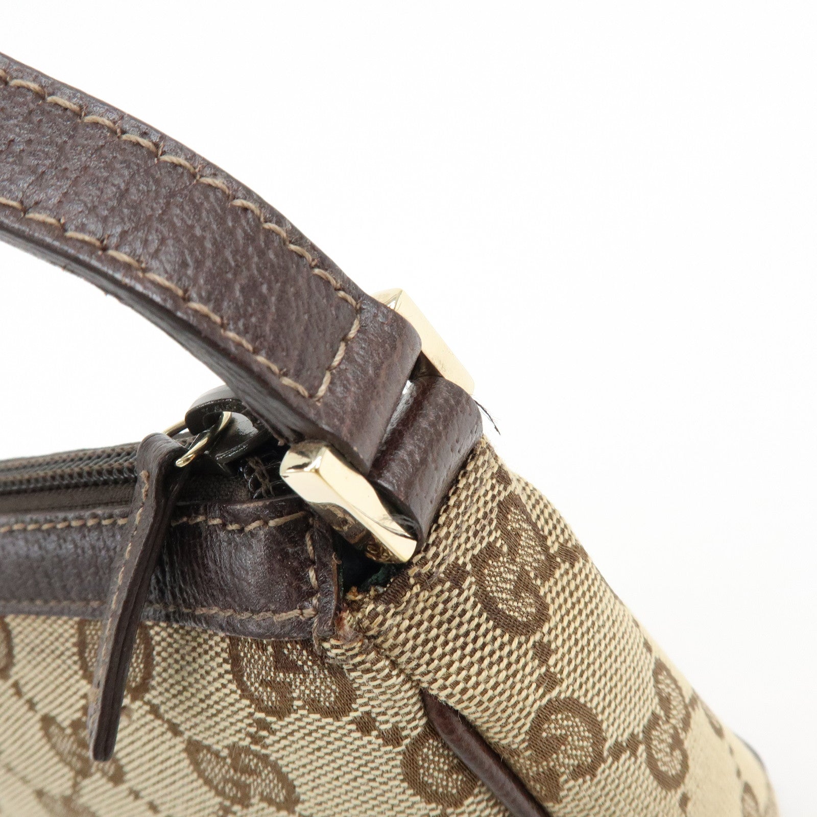 GUCCI Abbey GG Canvas Leather Pouch Hand Bag Beige Brown 145750