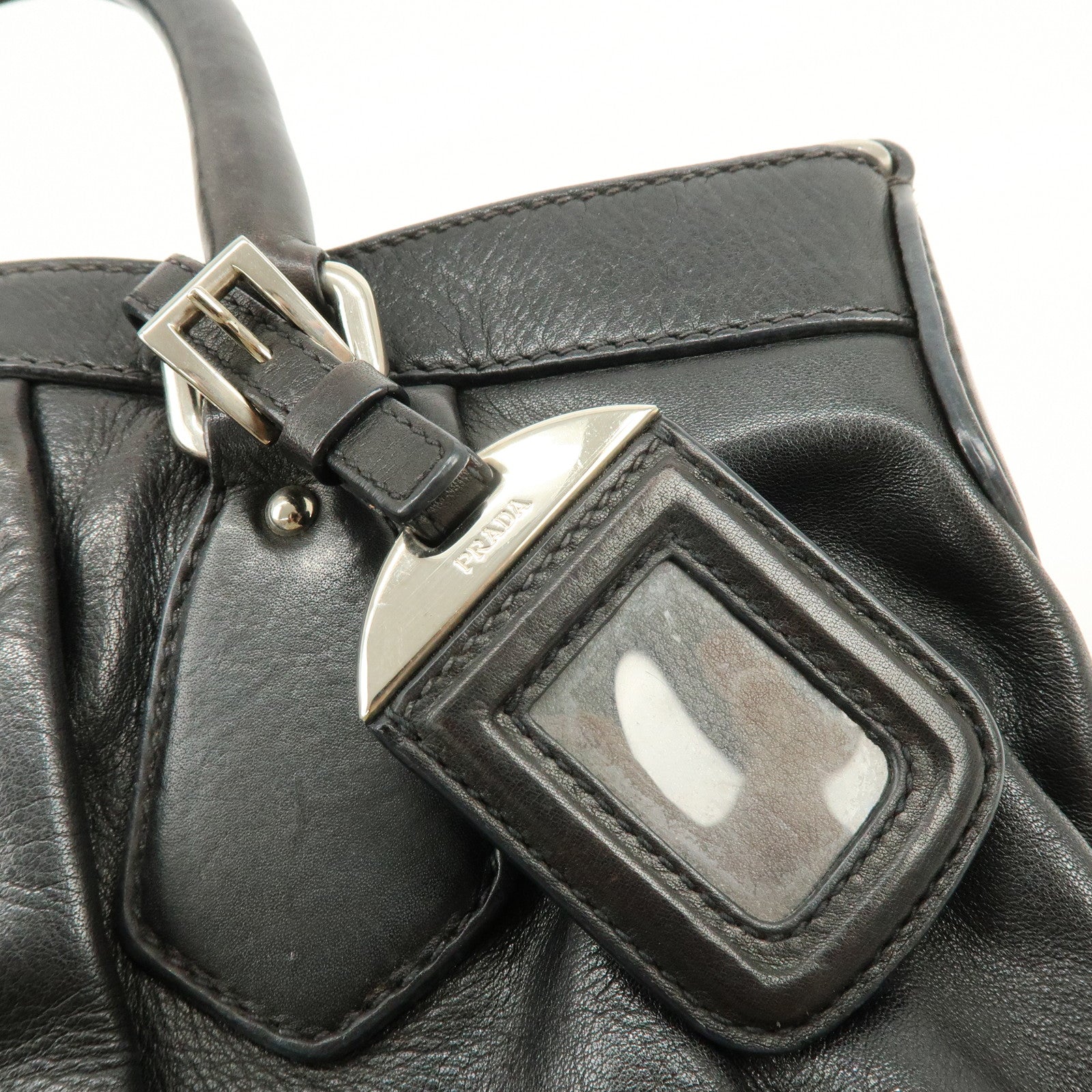 PRADA Logo Leather 2Way Bag Hand Bag Shoulder Bag Black BN1226