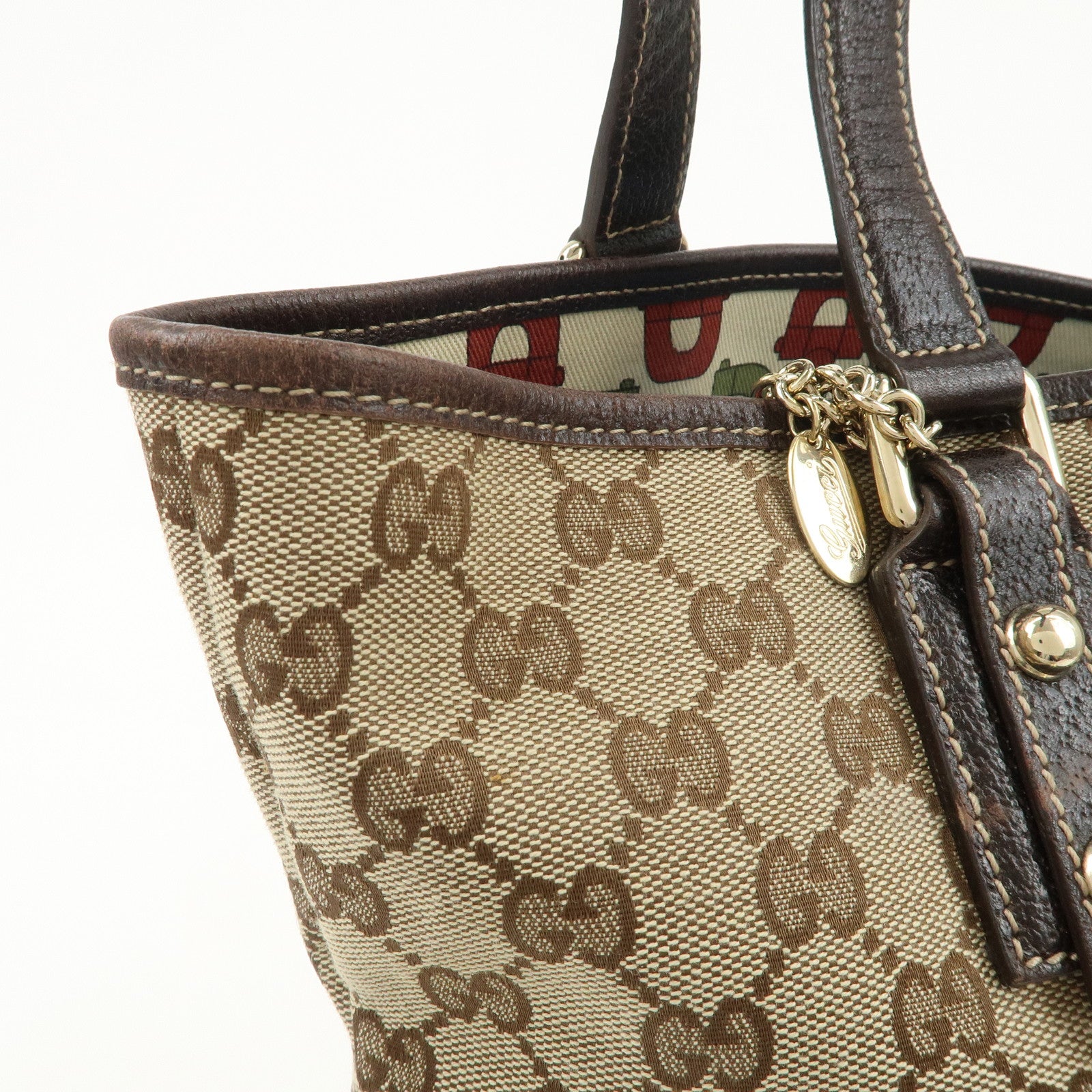 GUCCI GG Monogram Canvas Leather Tote Bag Beige Mushroom 163695