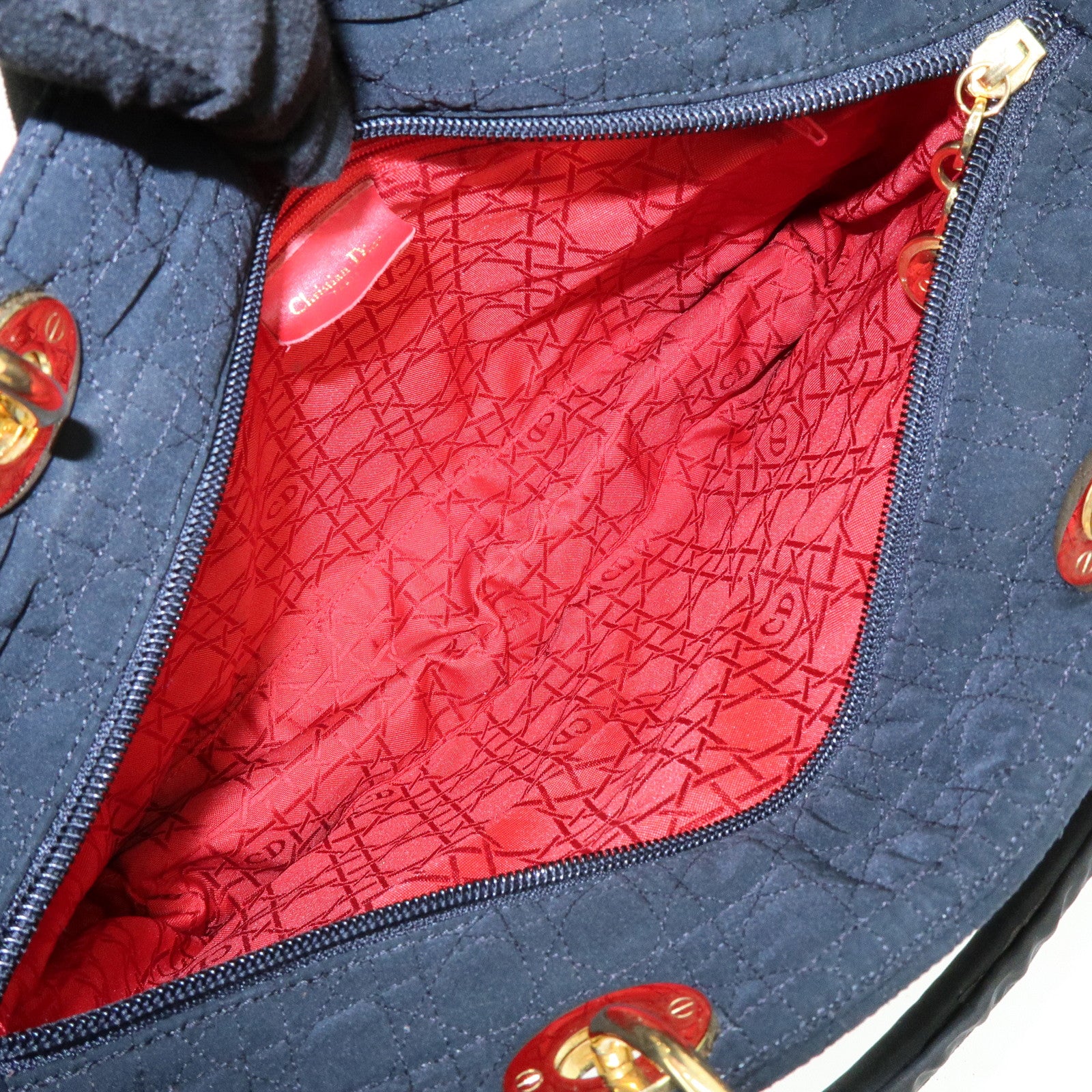 Christian Dior Lady Dior Canage Canvas Tote Bag Hand Bag Black