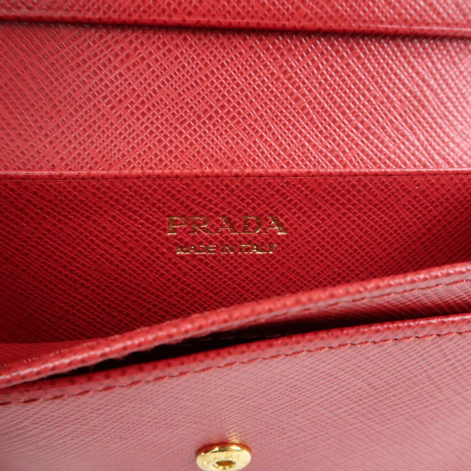 PRADA Logo Saffiano Leather Card Case Red Gold 1MC122