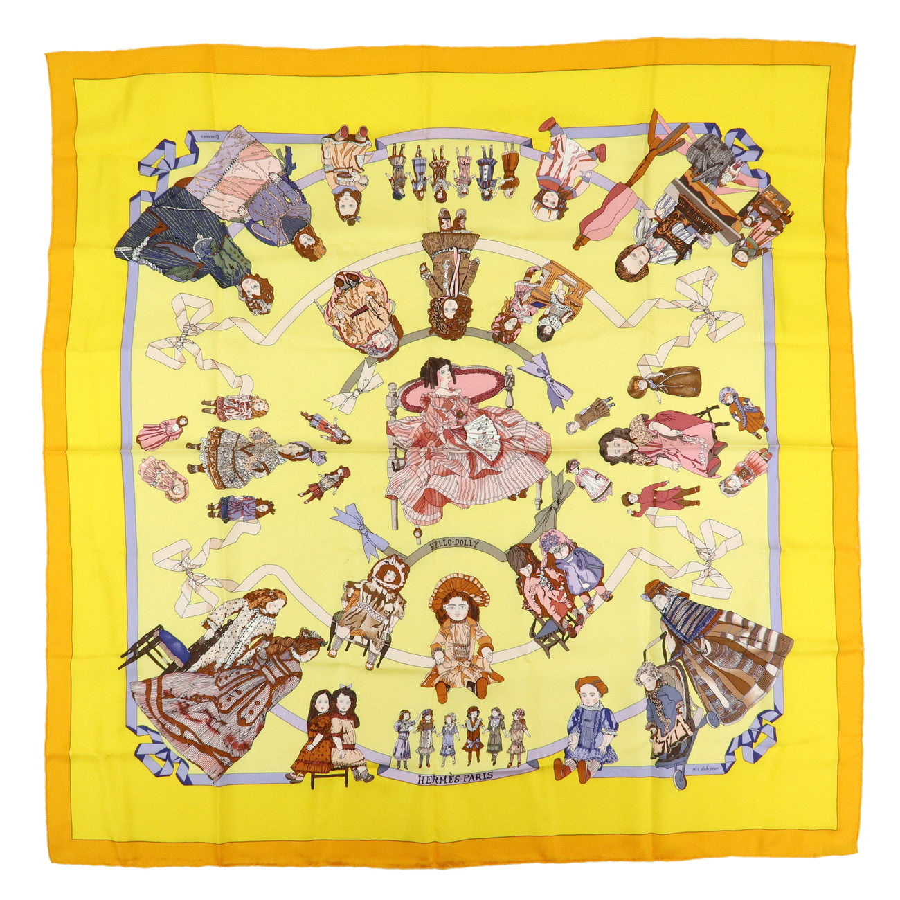 HERMES Carre 90 Silk 100% Scarf HELLO DOLLY Yellow