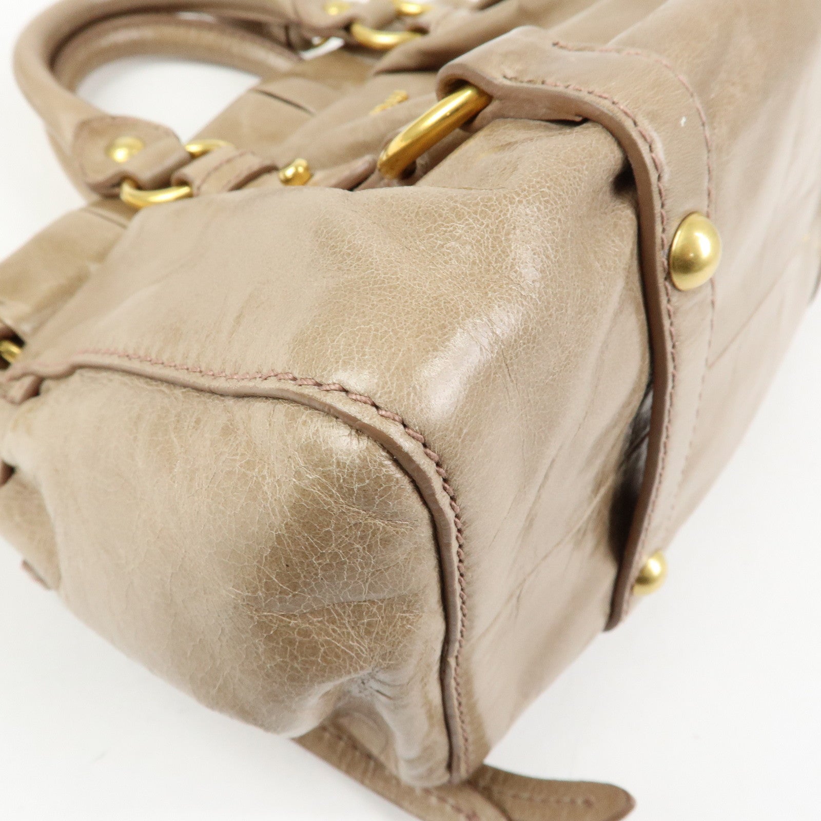 MIU MIU Logo Leather 2Way Bag Hand Bag Shoulder Bag Beige RN0647