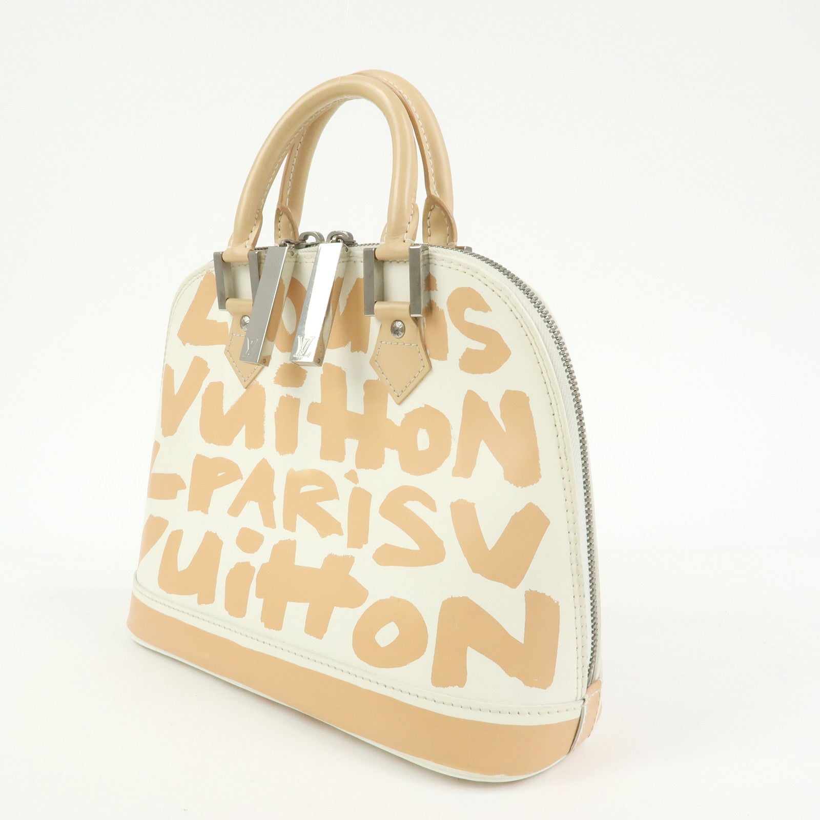 Louis Vuitton Alma MM Graffiti Leather Hand Bag Beige White M92180
