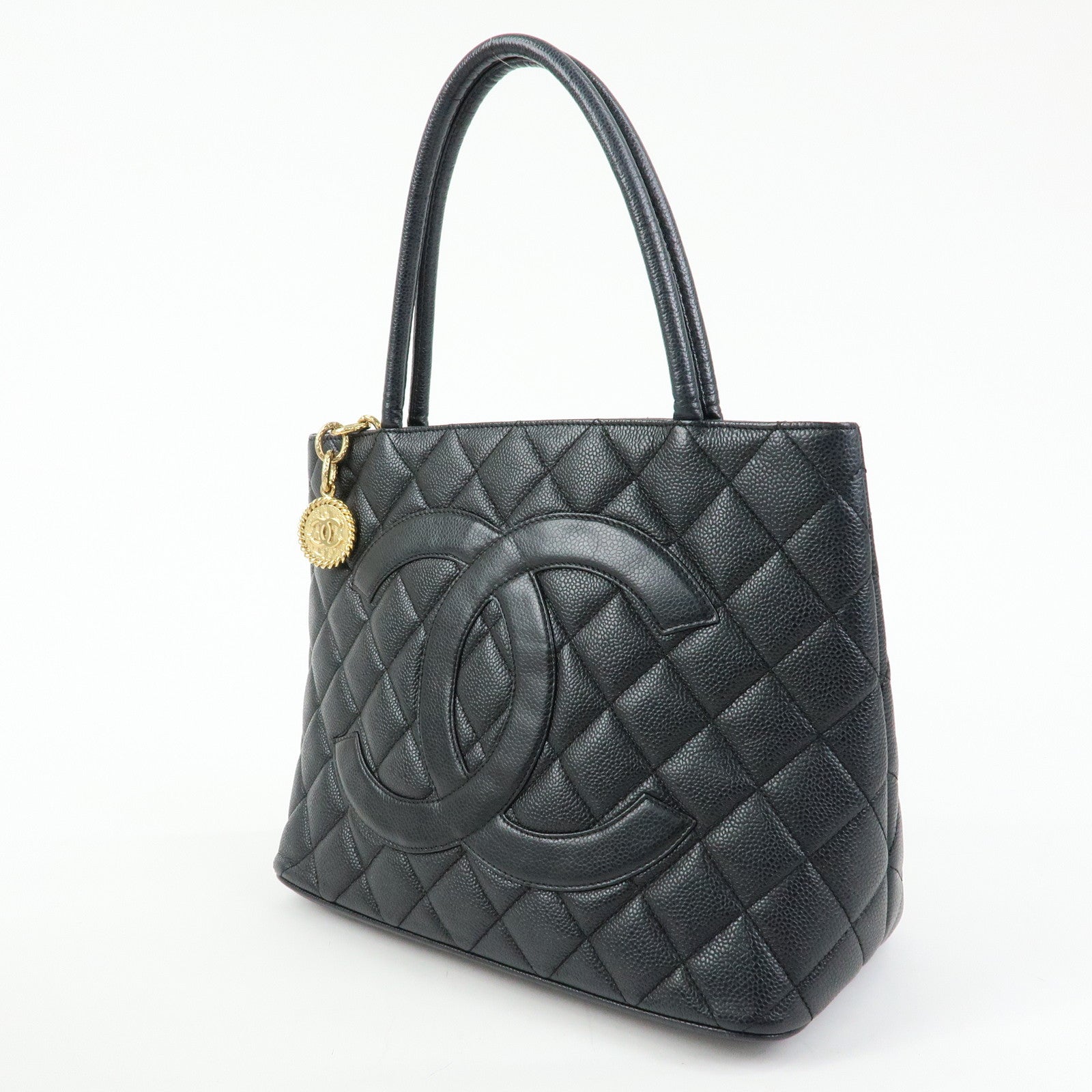 CHANEL Matelasse COCO Mark Medallion Caviar Skin Tote Bag A01804