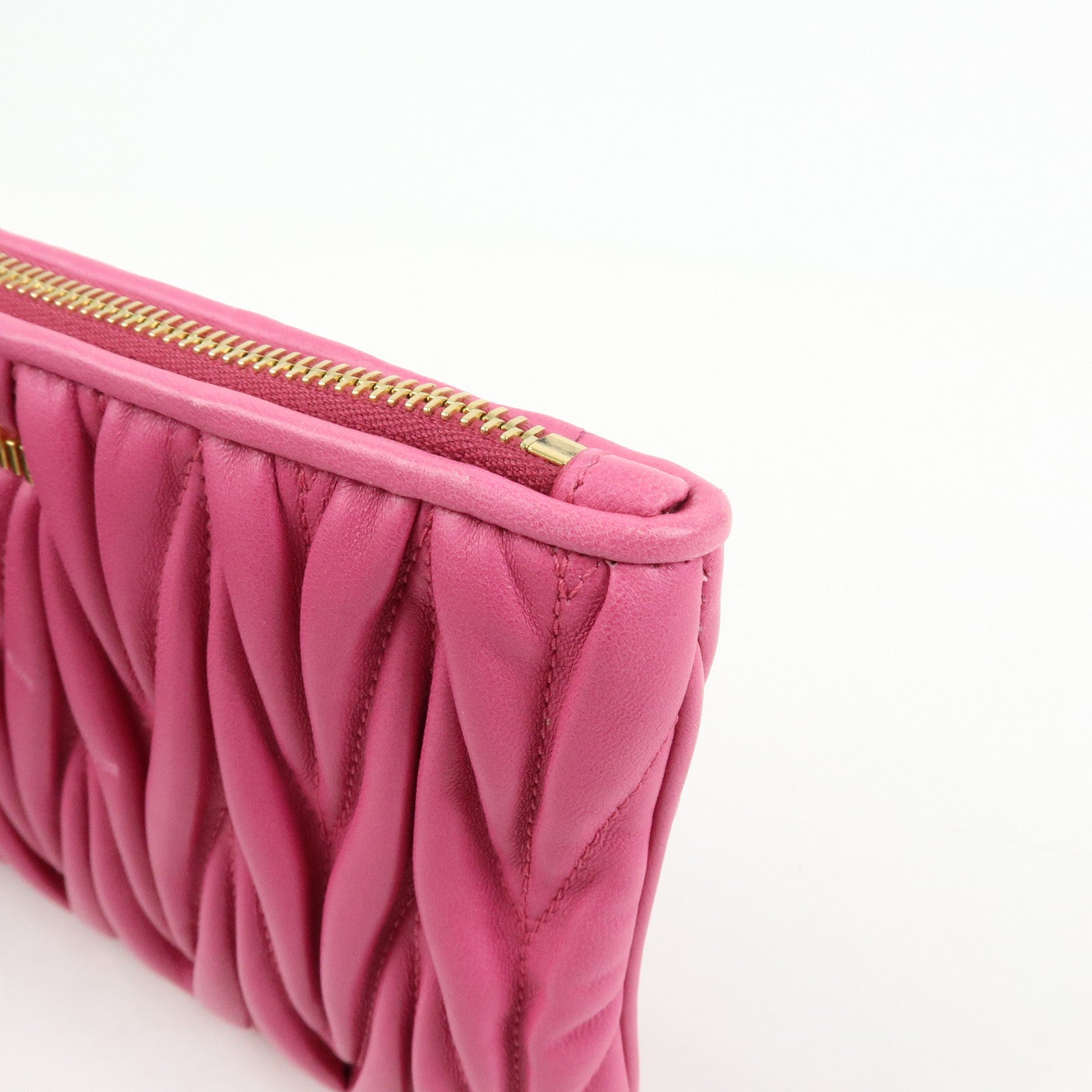 MIU MIU Matelasse Nappa Leather Clutch Bag Pouch Pink 5N1811