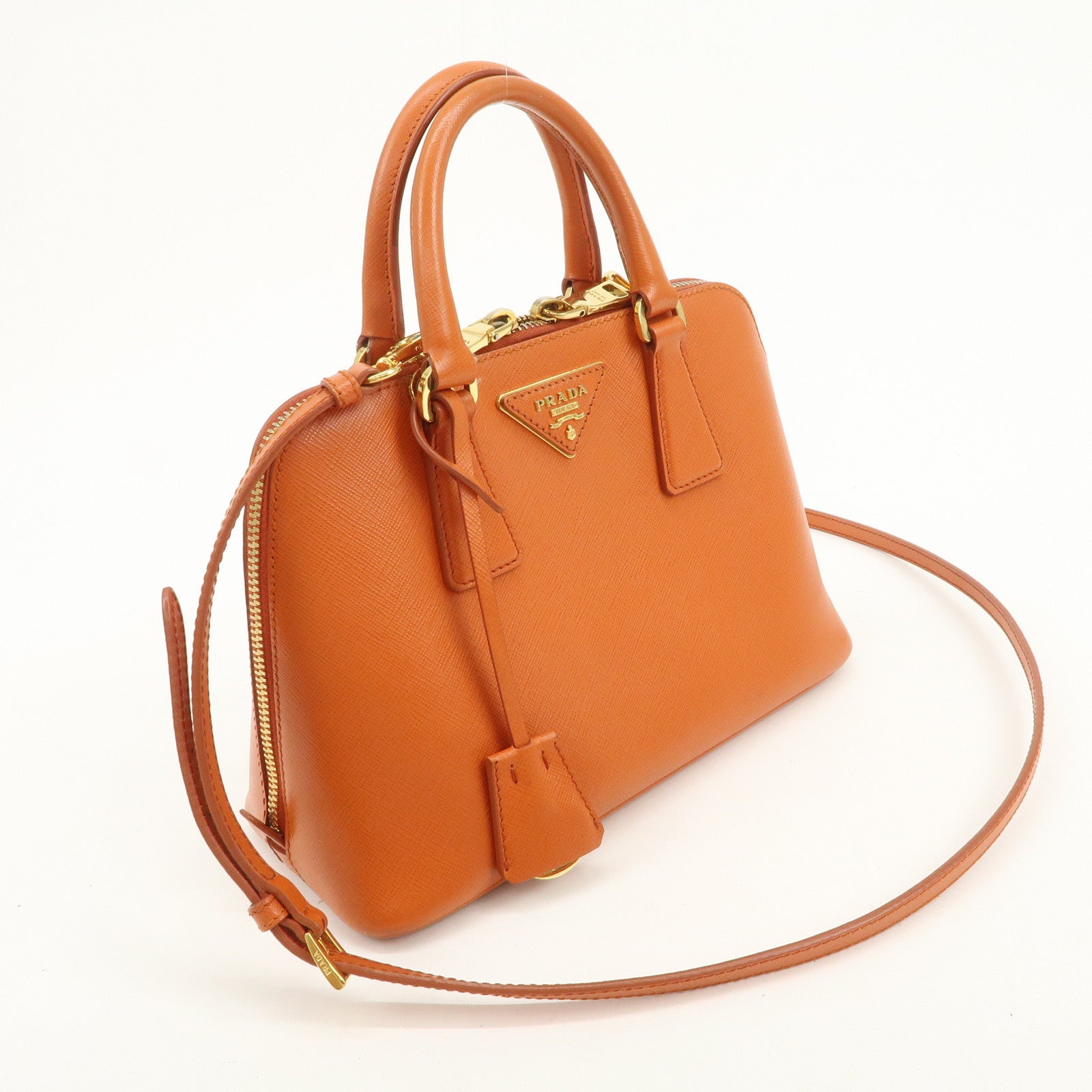 PRADA Saffiano Leather Promenade Small 2Way Hand Bag Orange BL0838