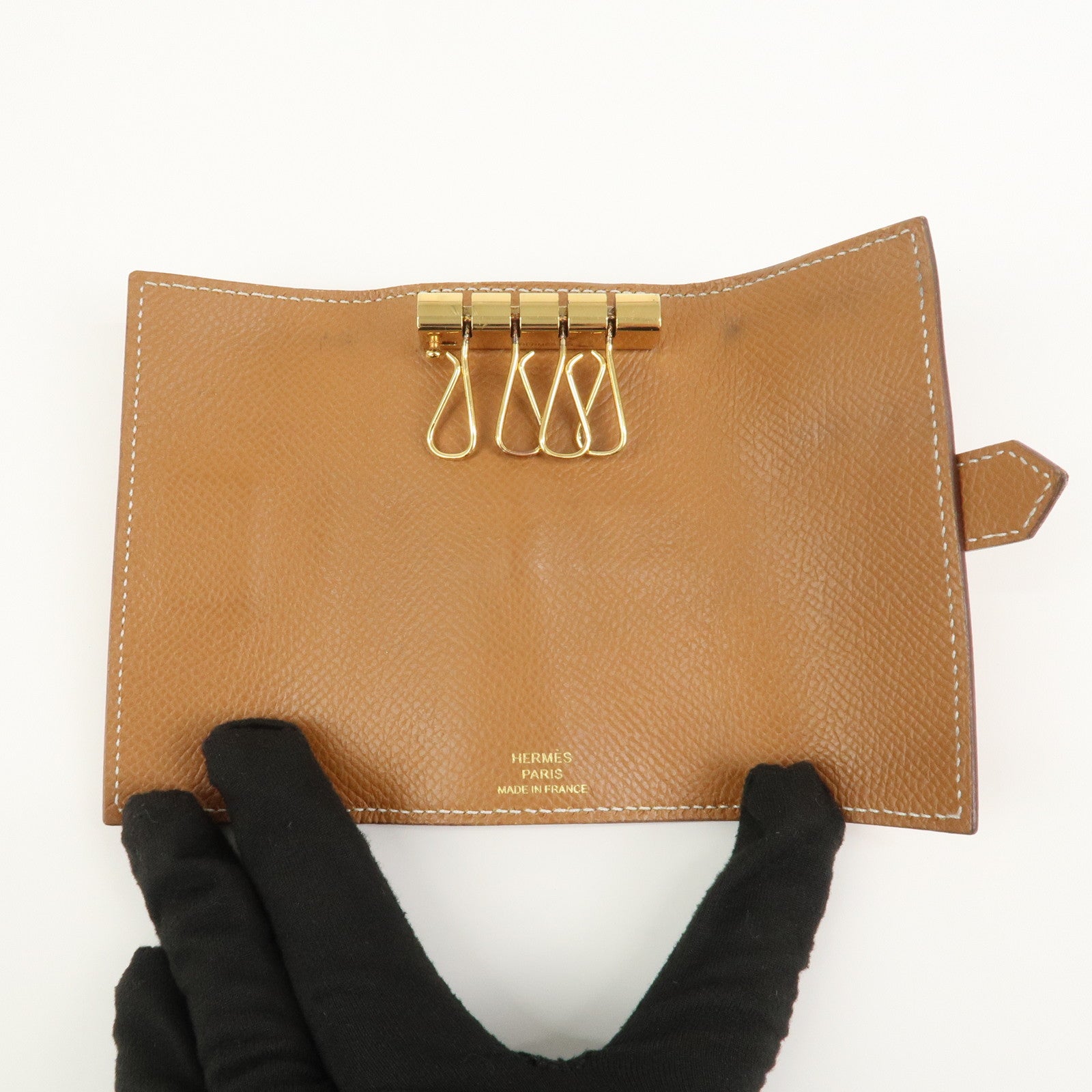 HERMES Logo Veau Epsom Leather Bearn Key Case Key Holder Z Stamped