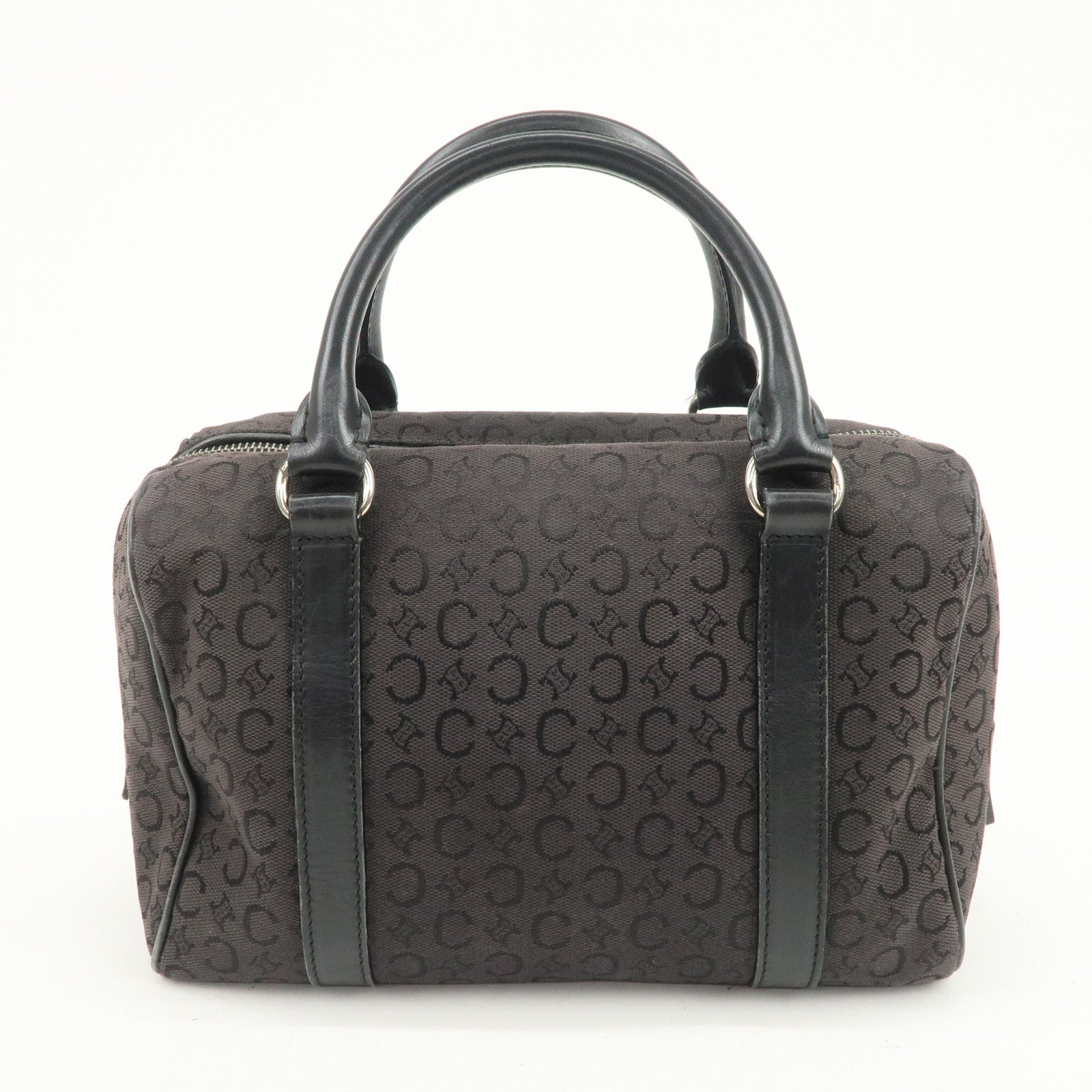 CELINE C Macadam Canvas Leather Boston Bag Hand Bag Black