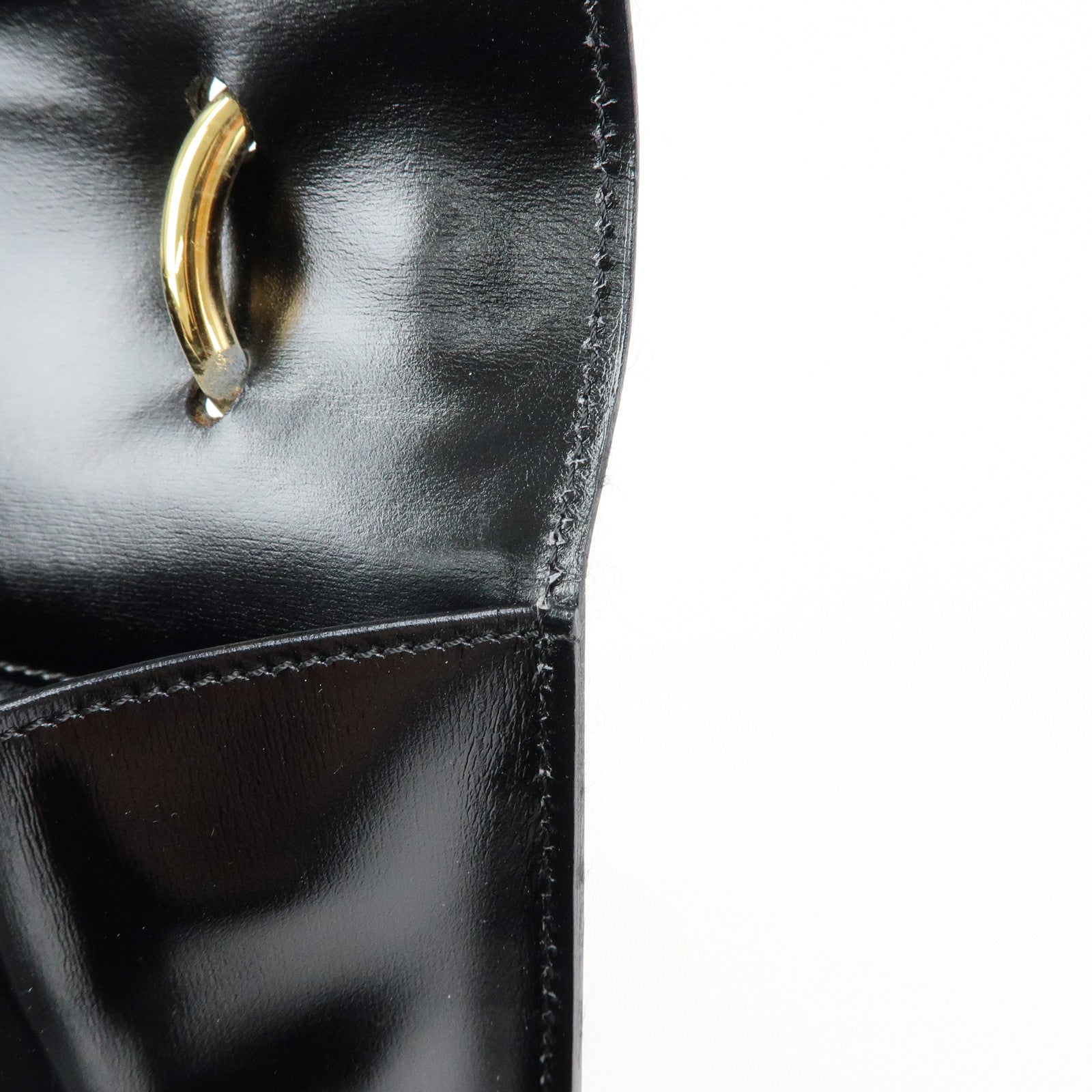 CELINE Leather Double Flap Hand Bag Black