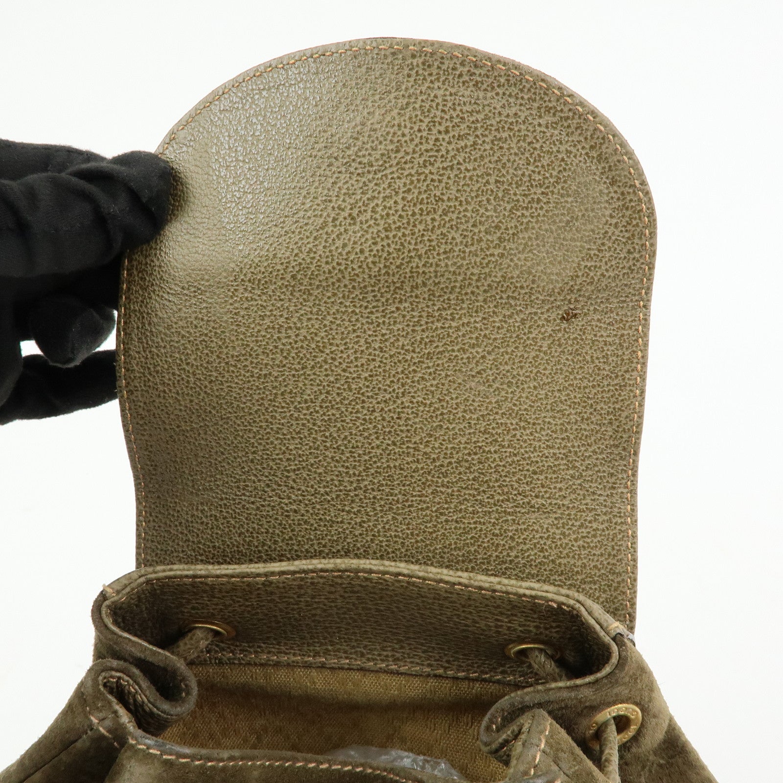 GUCCI Bamboo Suede Leather Backpack Rucksack Khaki 003・2058