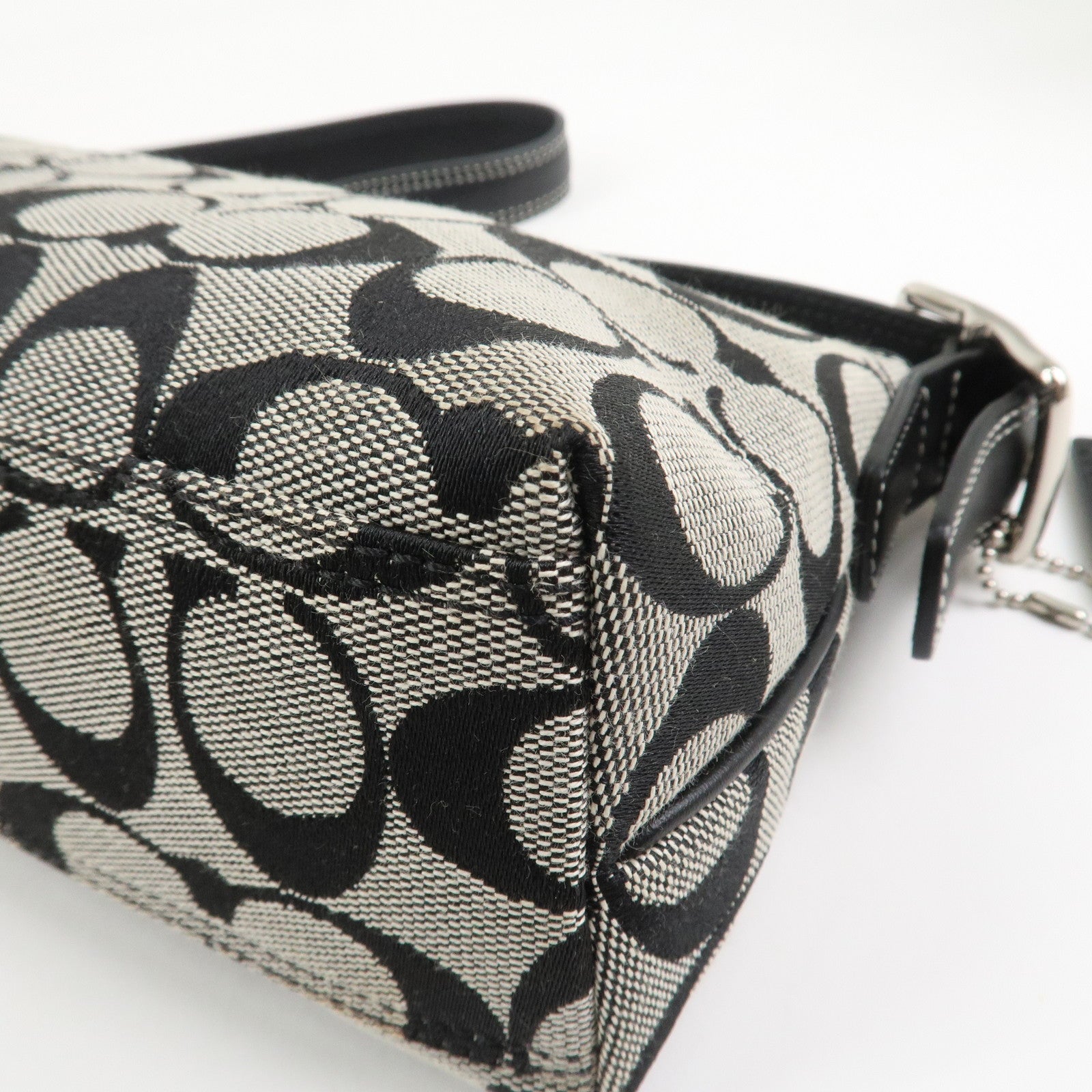COACH Signature Logo Canvas Leather Shoulder Bag Hand Bag Black