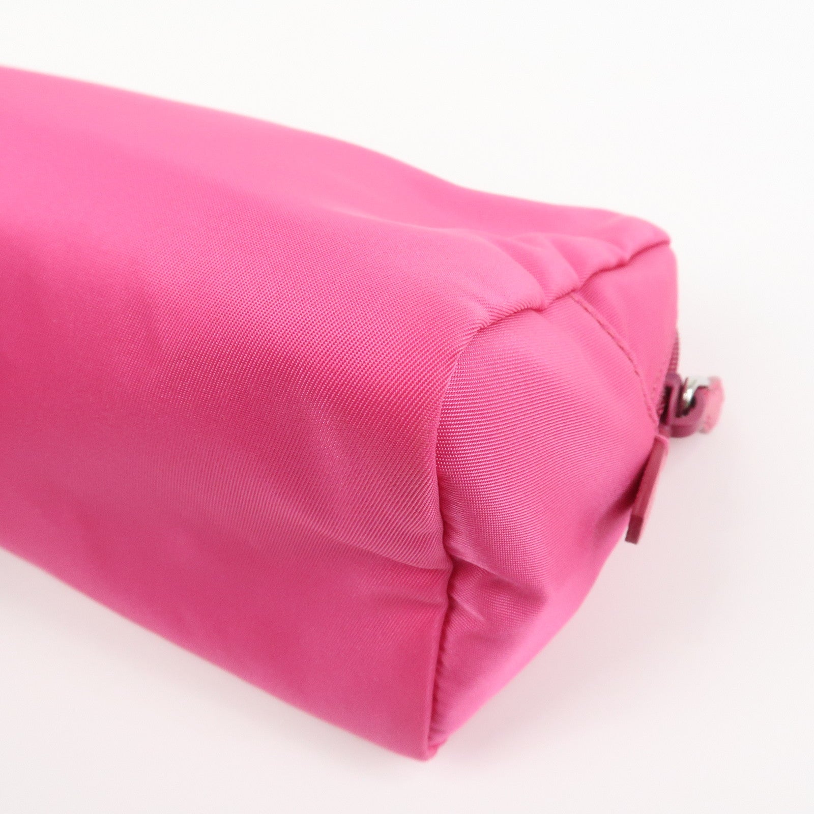 PRADA Triangle Logo Nylon Leather Cosmetic Pouch Pink 1NE693