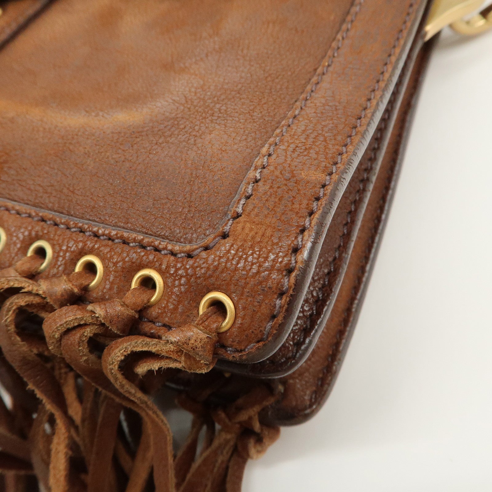 PRADA Fringe Leather 2Way Bag Shoulder Bag Clutch Bag Brown BR3165