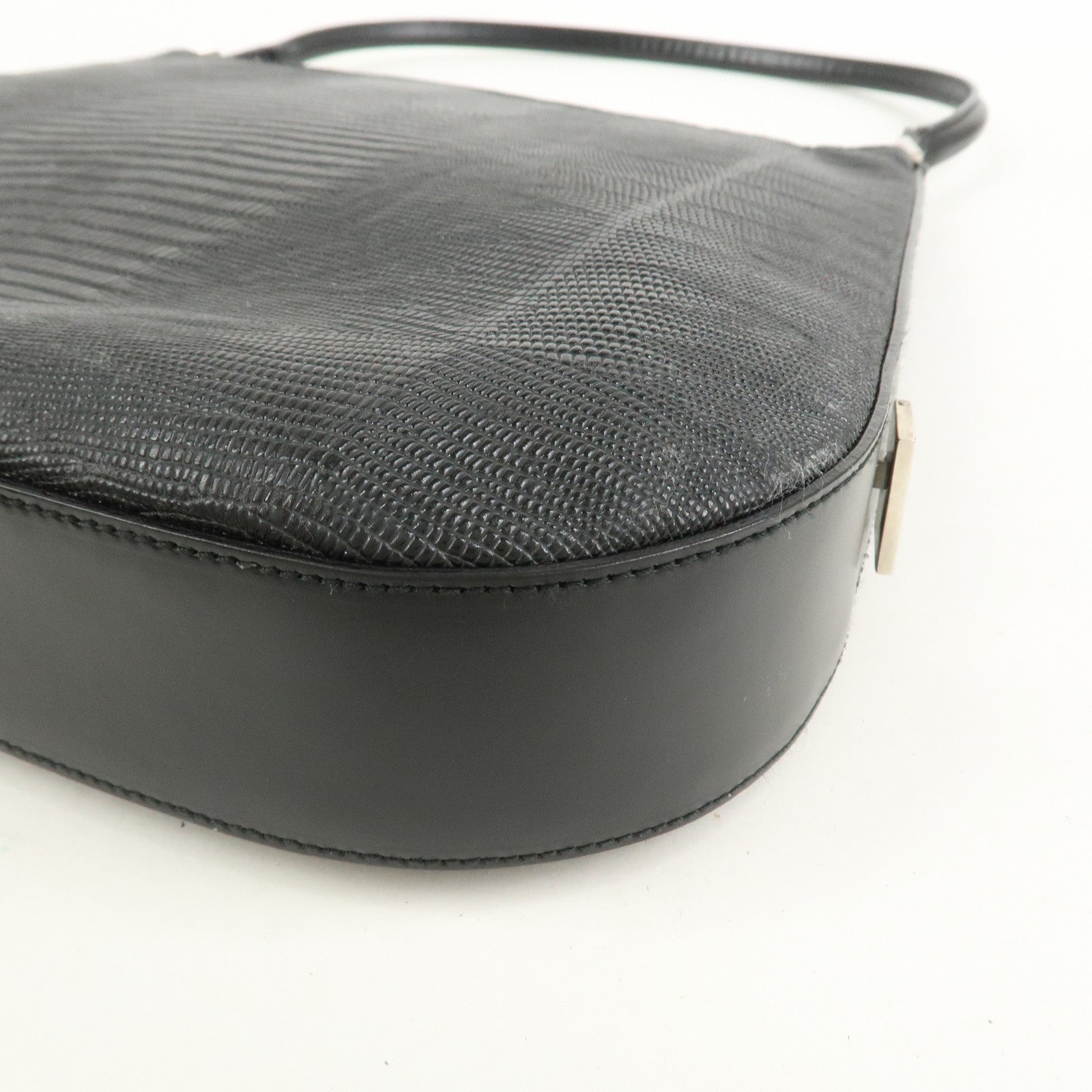 Ferragamo Embossed Leather Shoulder Bag Hand Bag Black