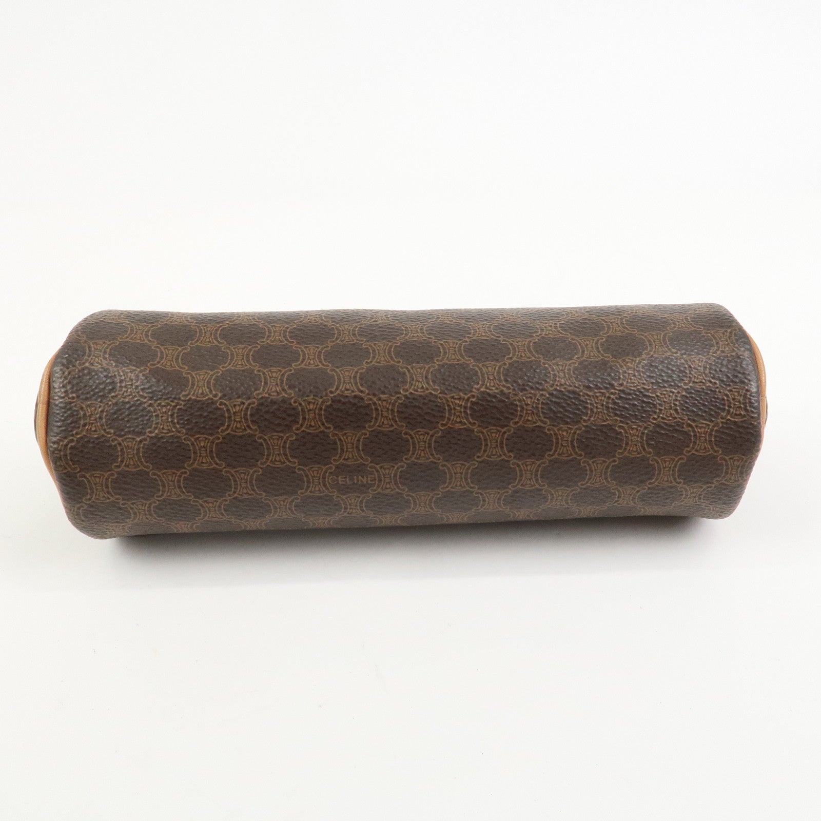 CELINE Macadam PVC Canvas Leather Cosmetic Makeup Pouch Brown