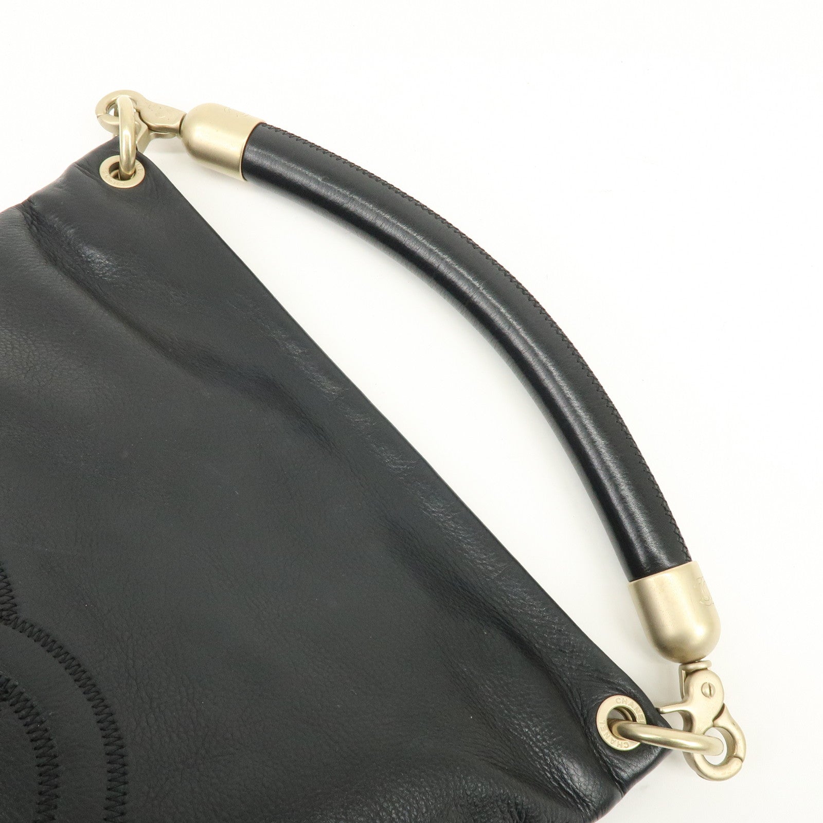 CHANEL COCO Mark Calf Leather Hand Bag Shoulder Bag Black