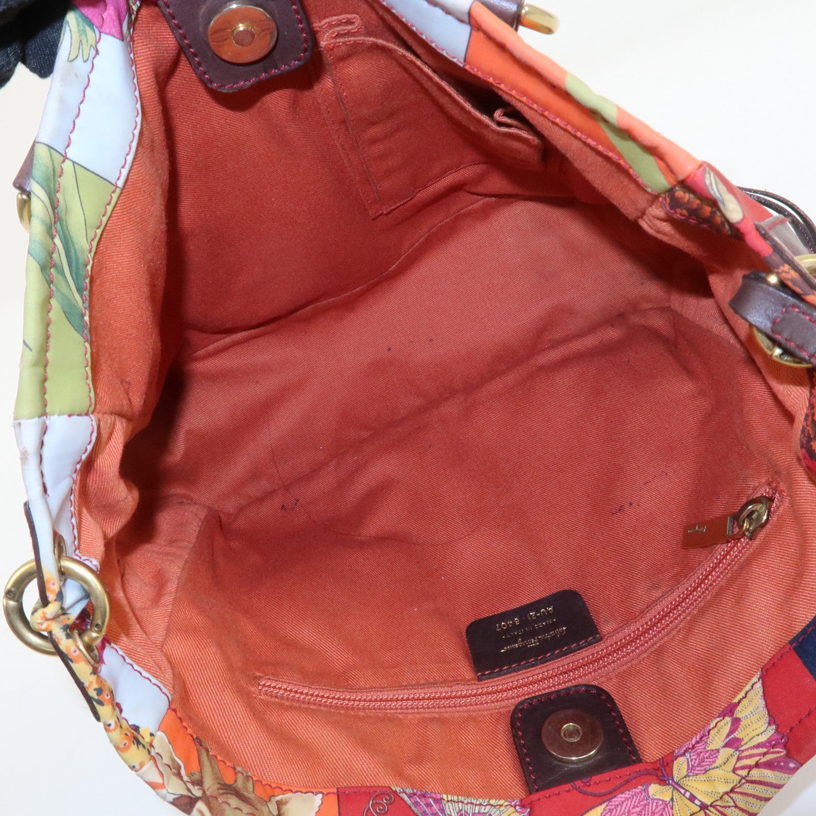 Ferragamo Gancini Leather Nylon Shoulder Bag Tote Bag Multicolor