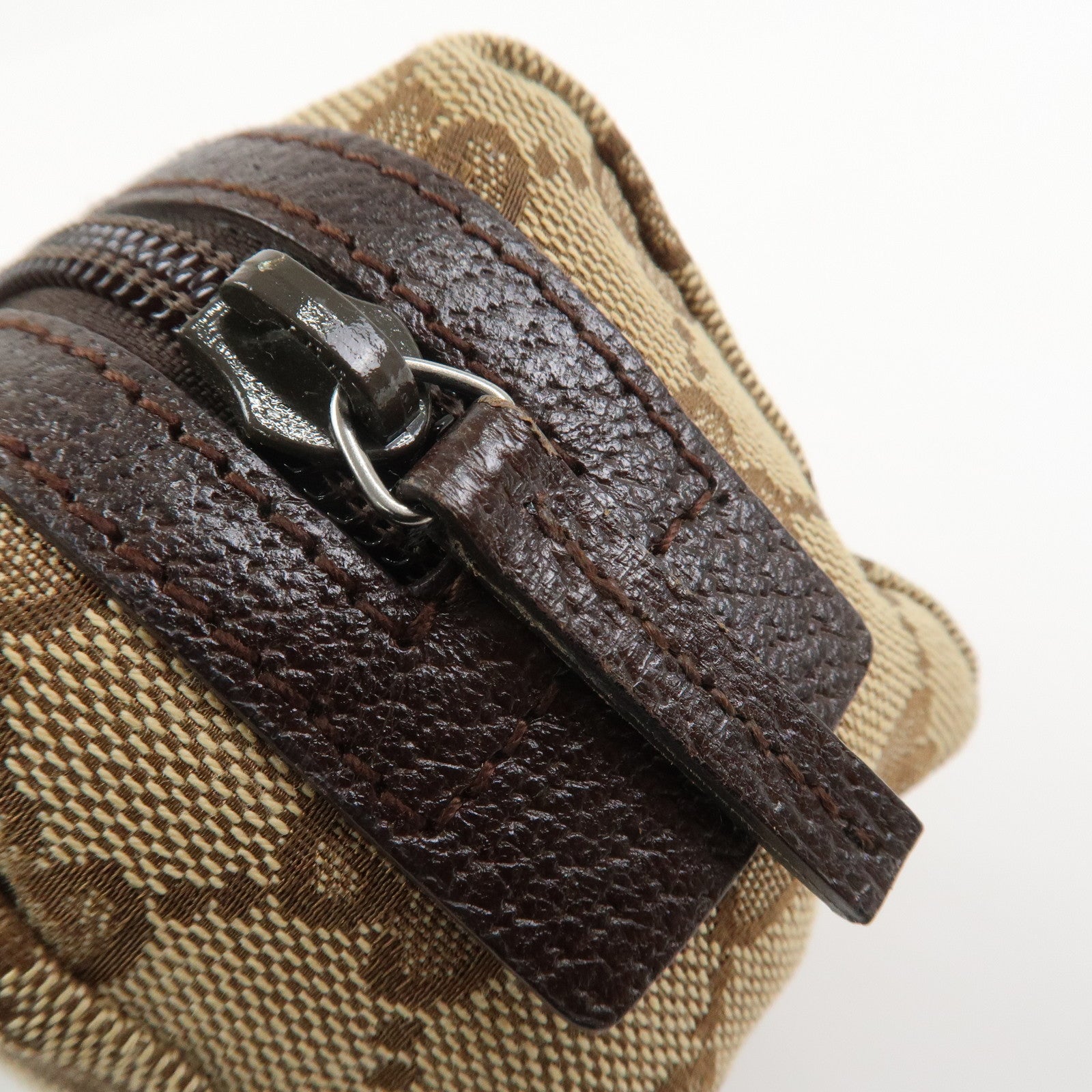 GUCCI GG Canvas Leather Pouch Cosmetic Pouch Brown 29596