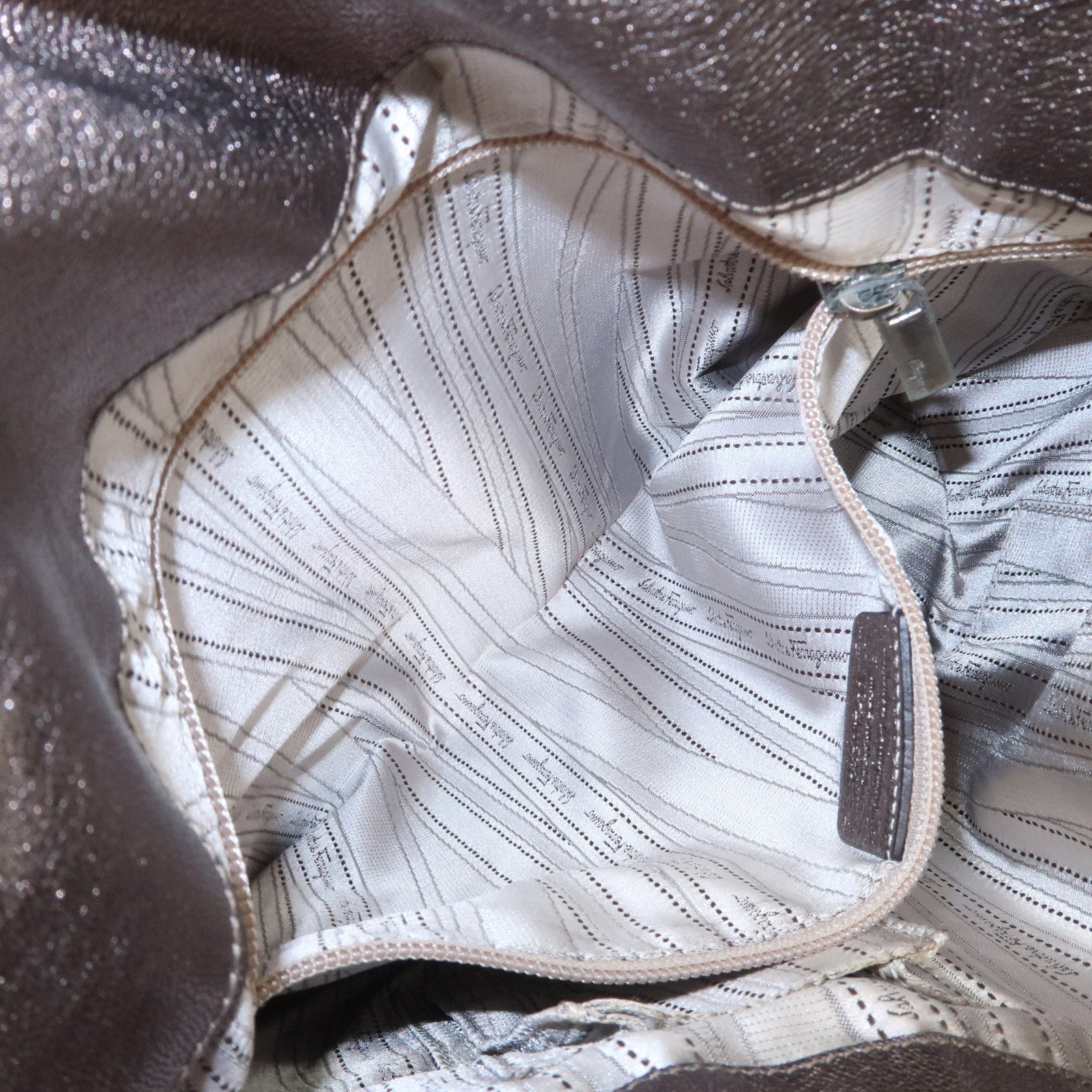 Ferragamo Gancini Leather Shoulder Bag Hand Bag Metallic Gray