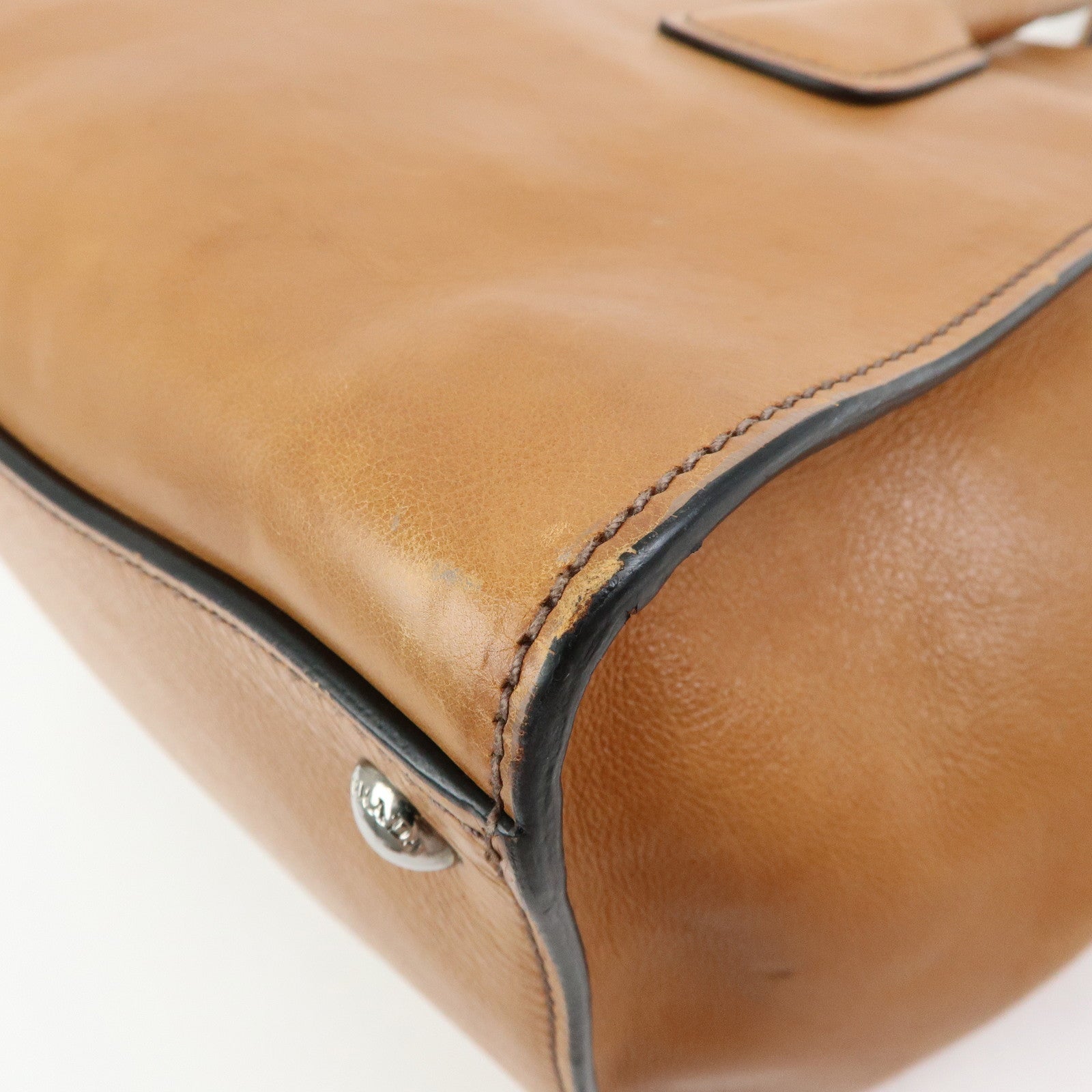 PRADA Triangle Logo Calf Leather 2Way Bag Hand Bag Brown BN2625