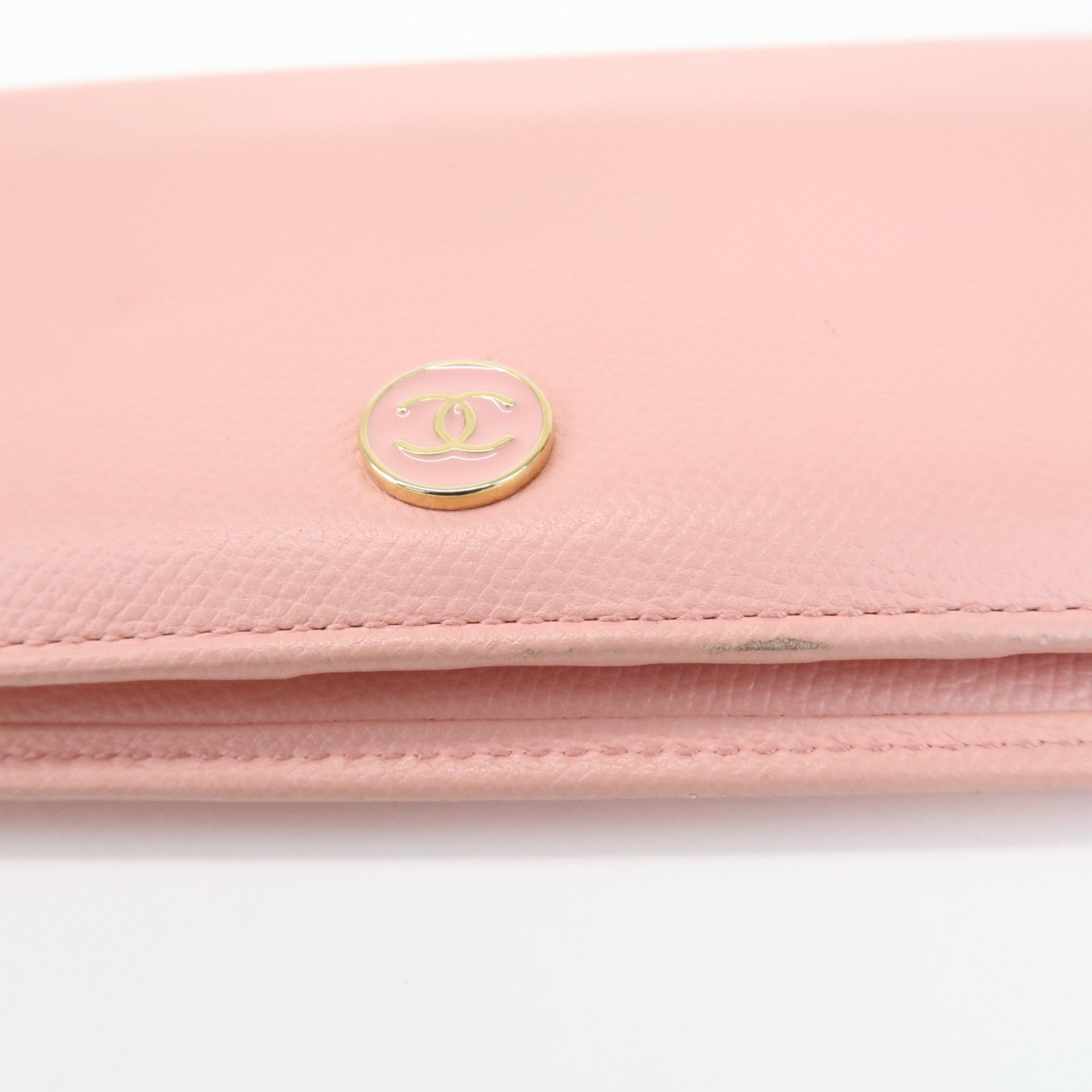 CHANEL COCO Mark Leather Bi-fold Long Wallet Pink