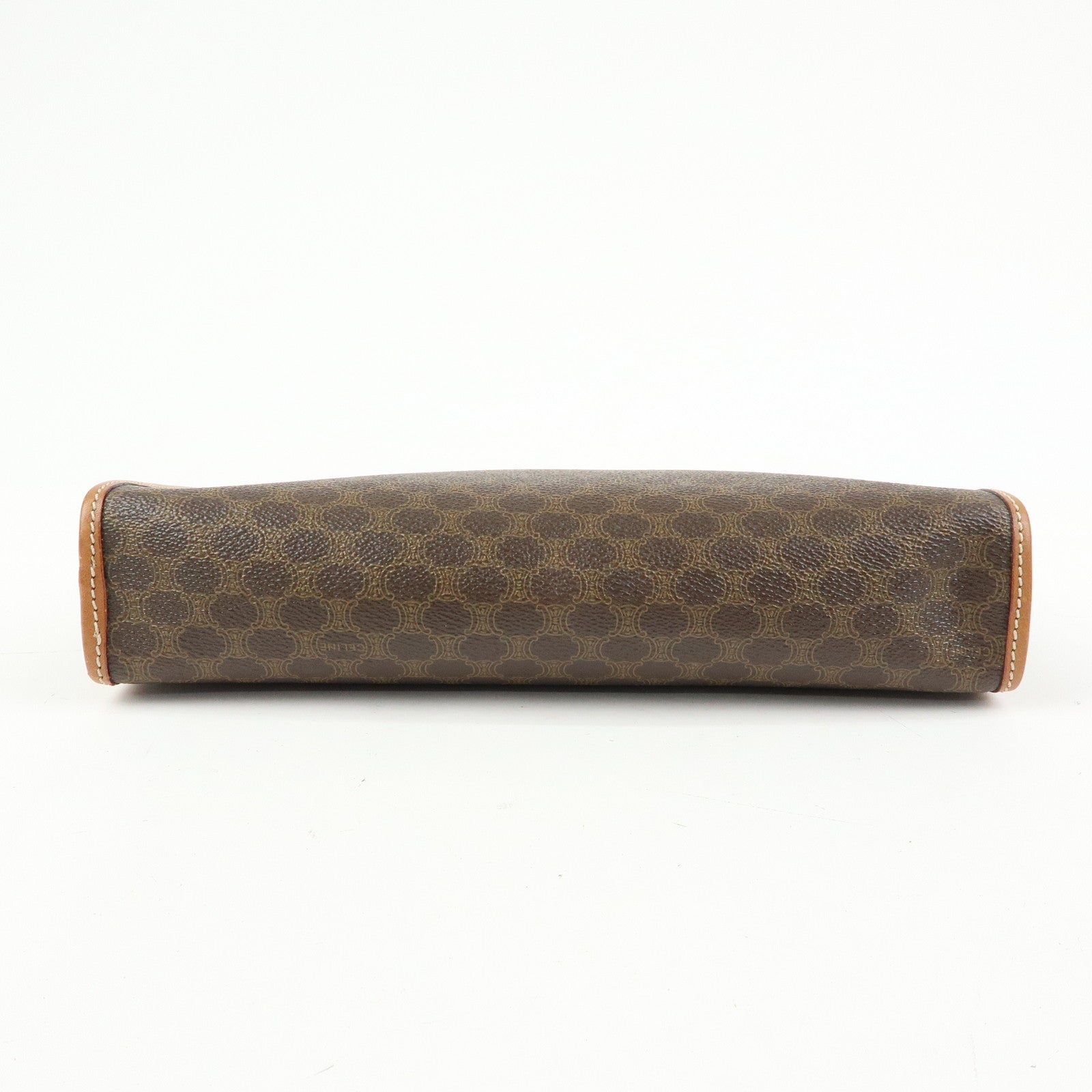 CELINE Macadam PVC Coated Canvas Leather Clutch Bag Pouch Brown