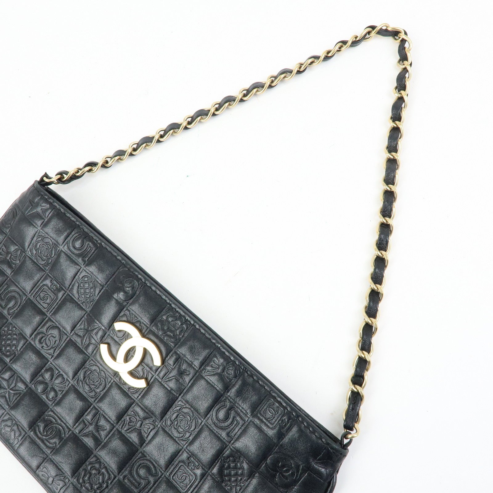 CHANEL Icon Line COCO Mark Lamb Skin Chain Shoulder Bag Black